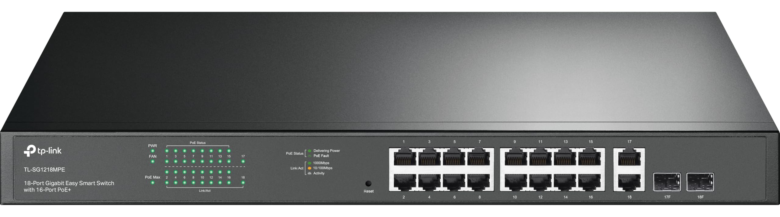 TP-LINK 16-Port Gigabit PoE+ Easy Smart Switch 16 Gigabit RJ45 Ports 2 SFP Slots 802.3at/af 192W PoE Power 1U 19p Rack-mountable