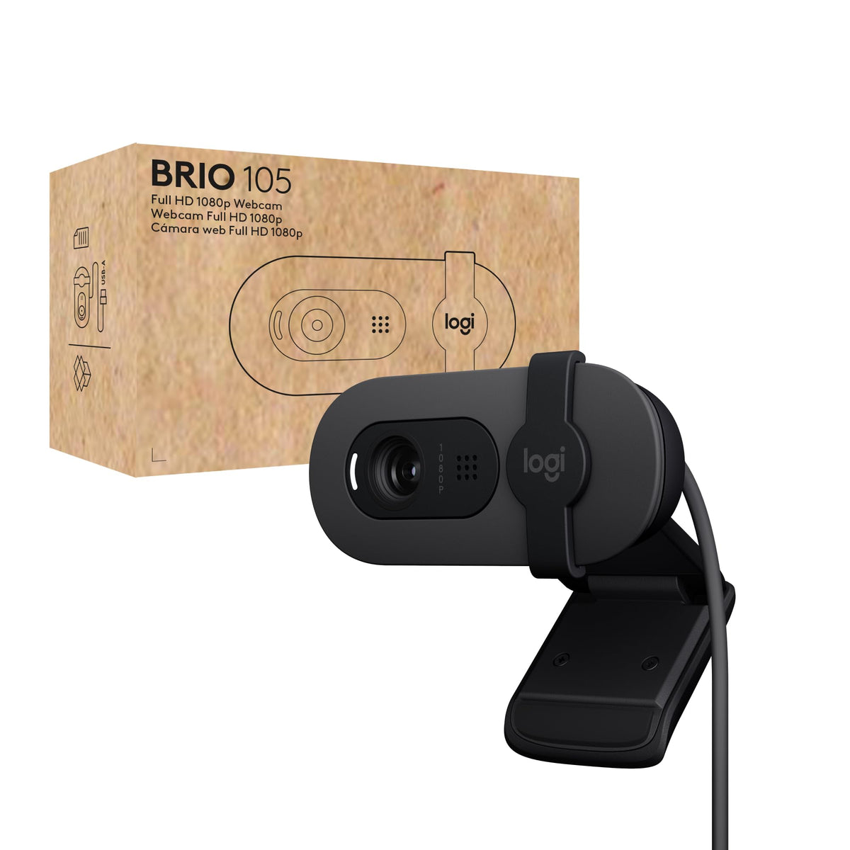 LOGITECH BRIO 105 Webcam colour 2 MP 1920 x 1080 720p 1080p audio wired USB