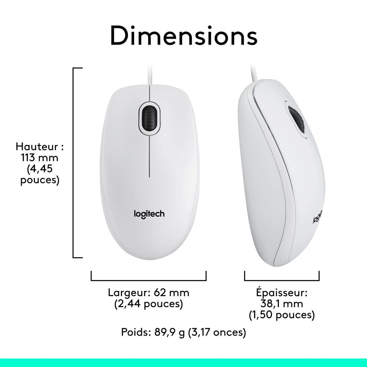 LOGITECH M100 Mouse full size right and left-handed optical 3 buttons wired USB