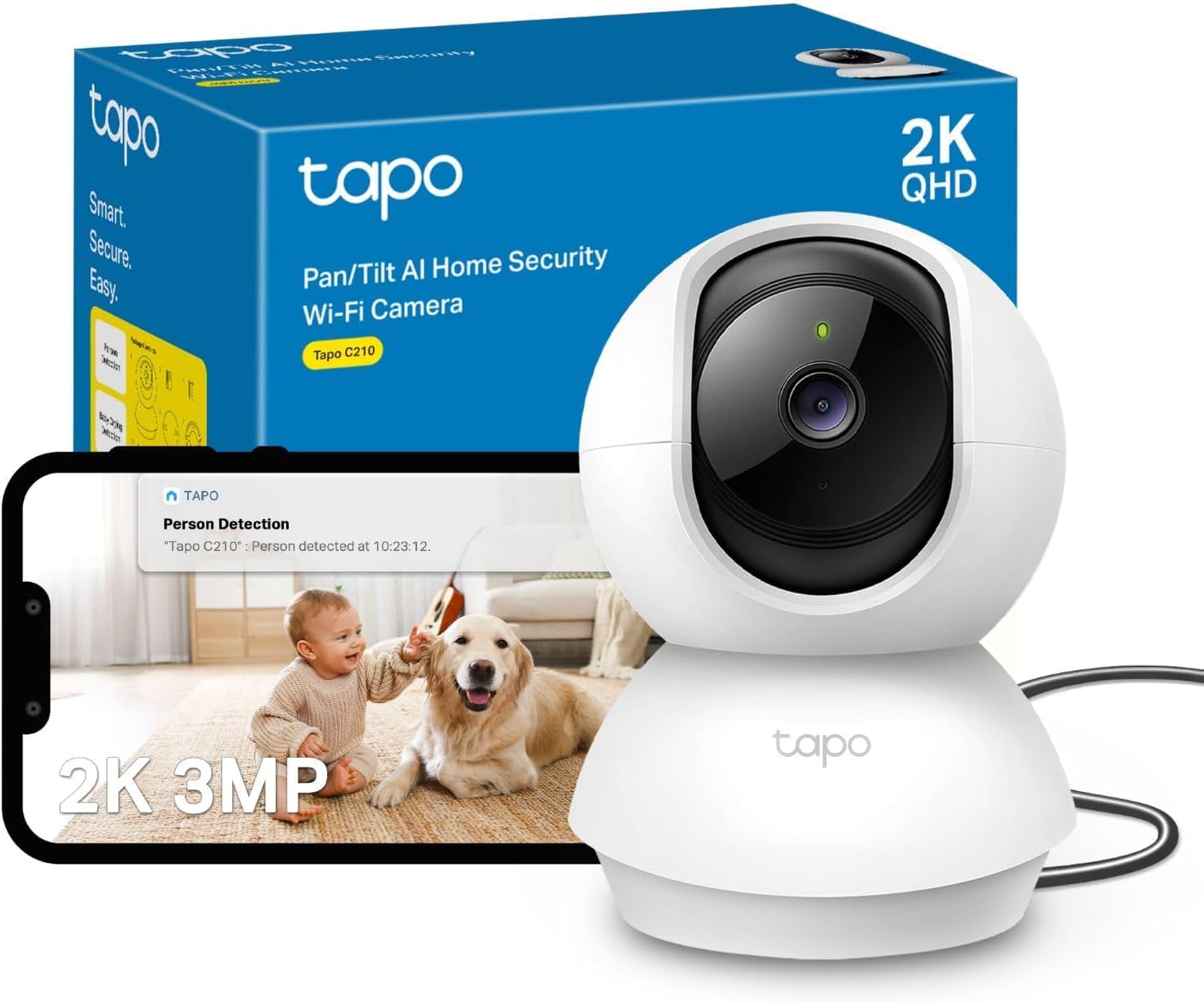 TP-LINK Tapo C210 Pan/Tilt Security WiFi Camera 3MP 2.4GHz Horizontal 360 microSD slot FFS Night vision