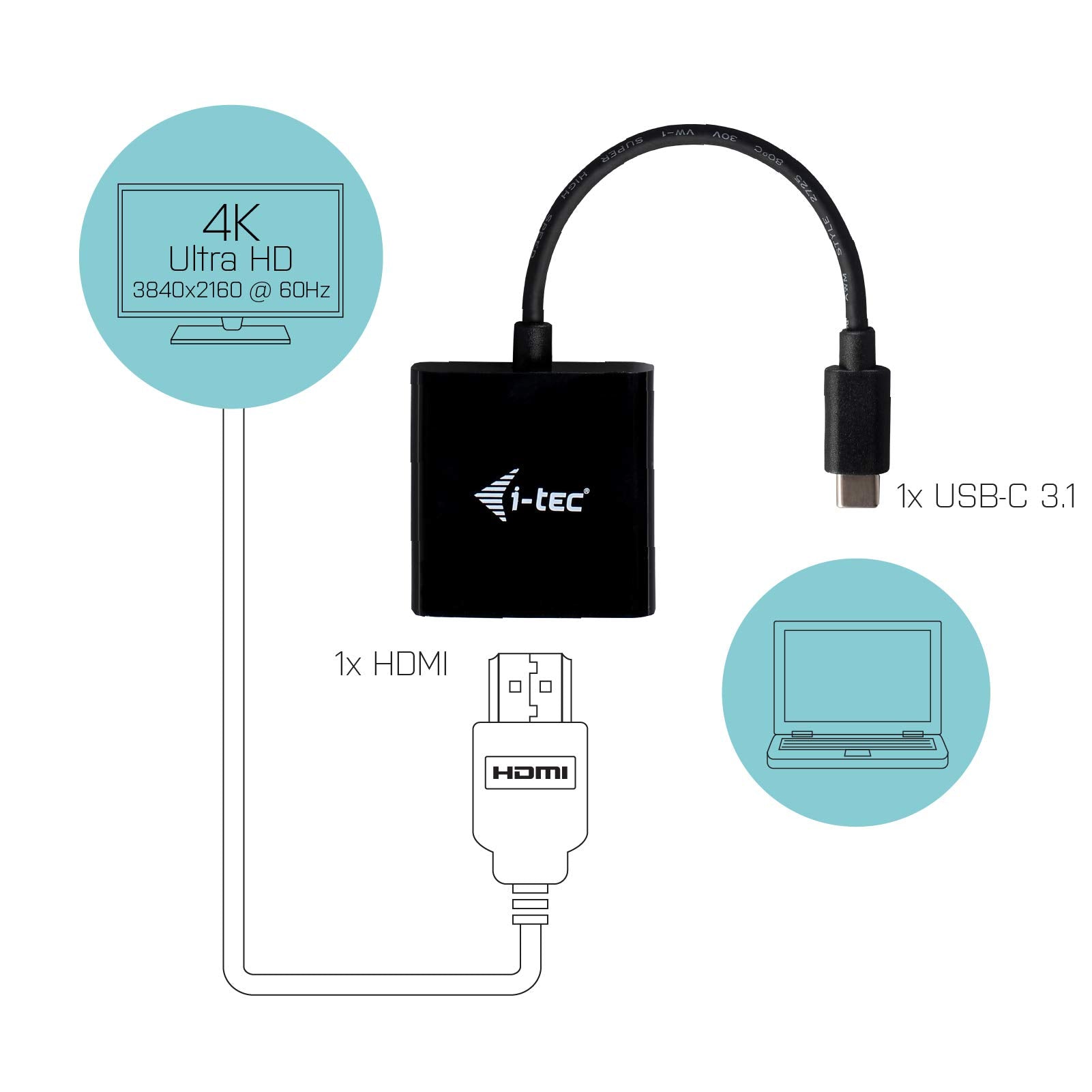 I-TEC USB C to HDMI Adapter 1xHDMI 4K 60Hz Ultra HD compatible with Thunderbolt 3