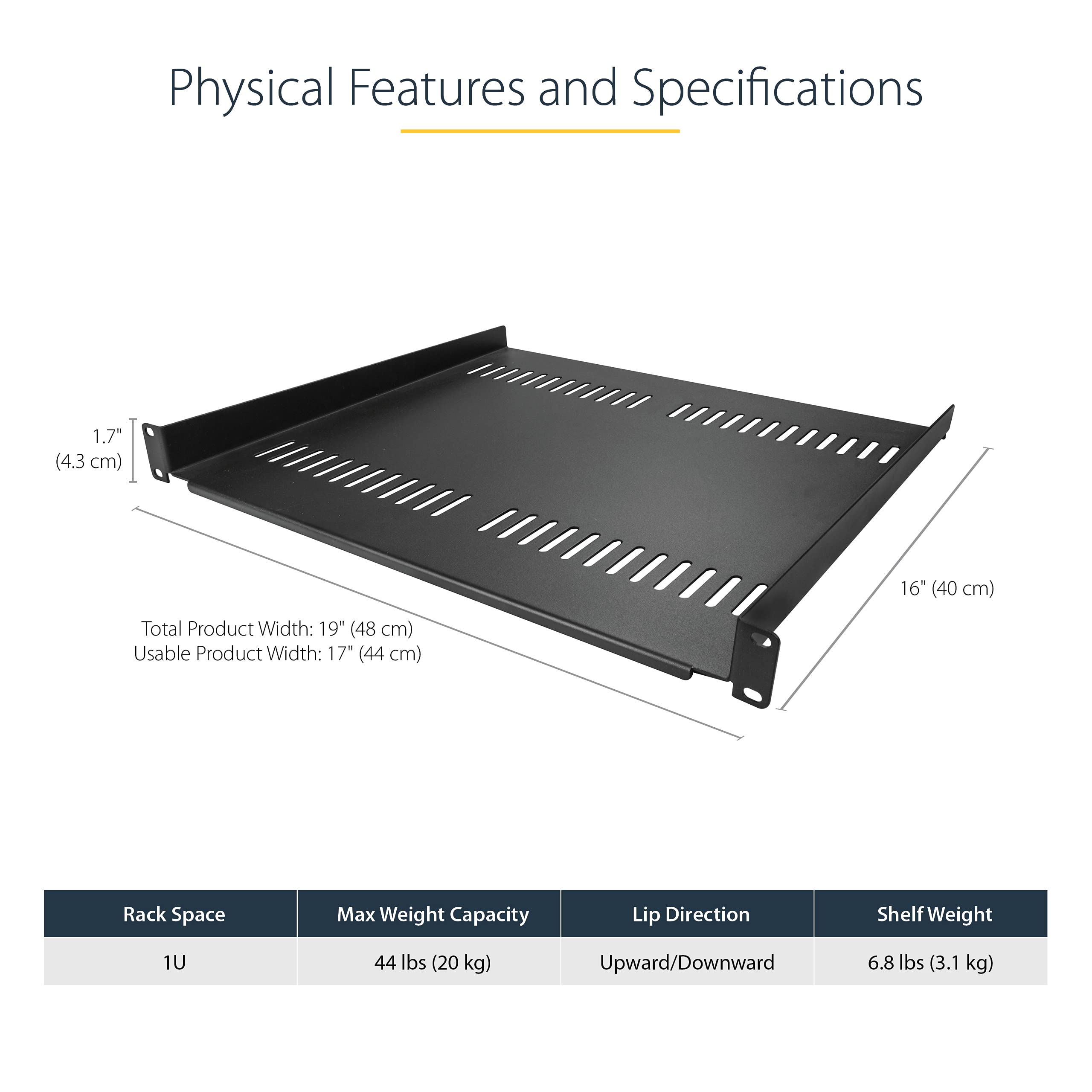 Rack Shelf 1U Vented 16in Deep