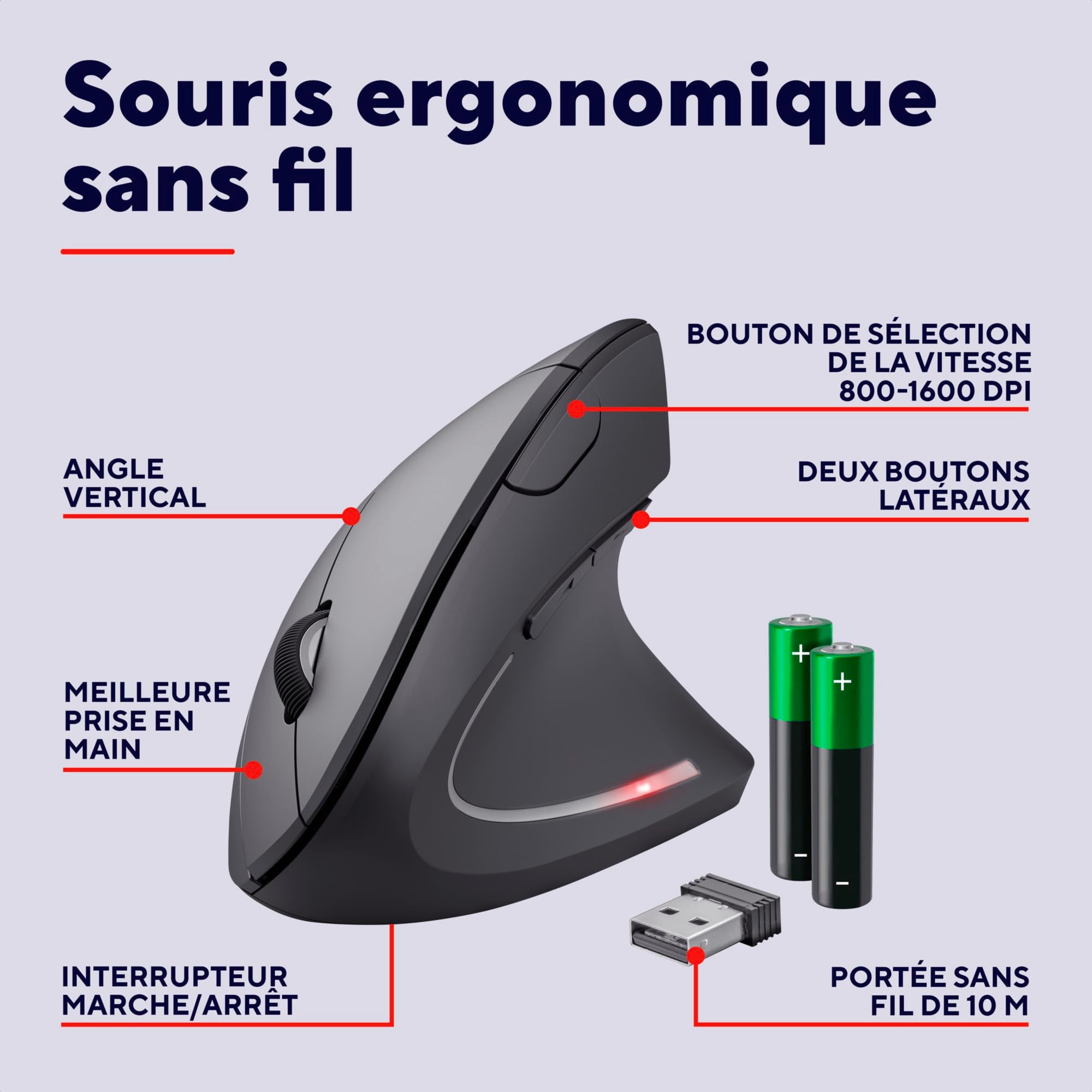 TRUST Souris sans fil ergonomique VERTO - Noire