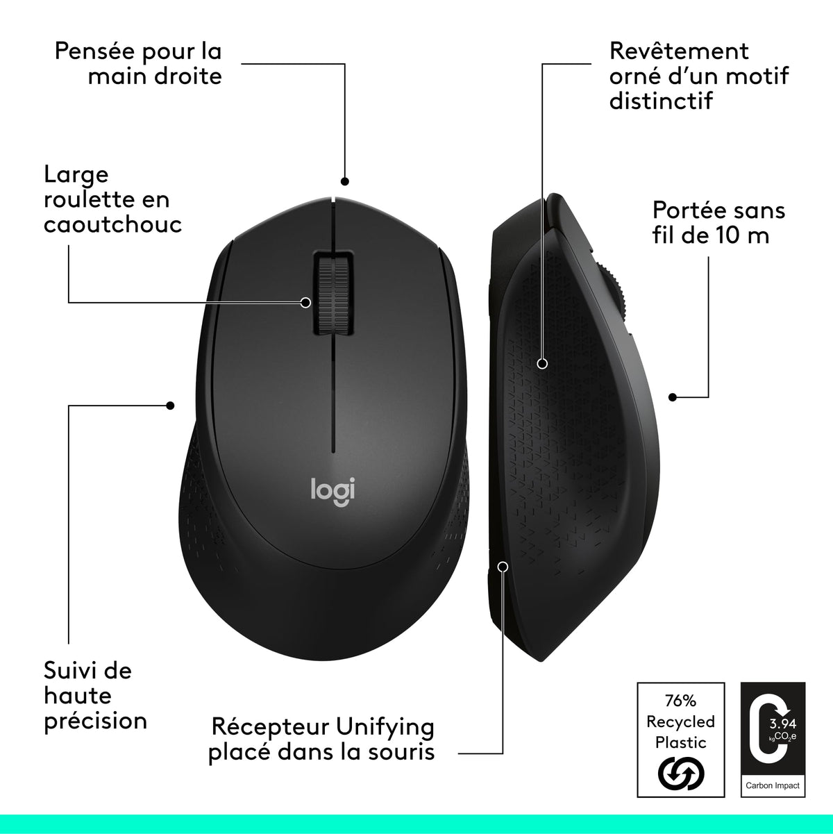 LOGITECH M280 Mouse right-handed optical 3 buttons wireless 2.4 GHz USB wireless receiver black