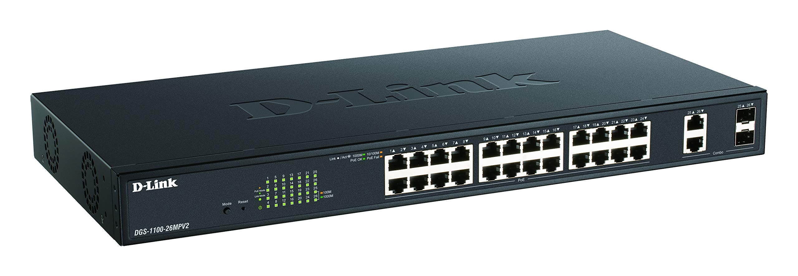 D-LINK 26-Port Layer2 PoE+ Gigabit Smart Managed Switch 24x 10/100/1000Mbps TP RJ-45 PoE Port 802.3at Power-over-Ethernet