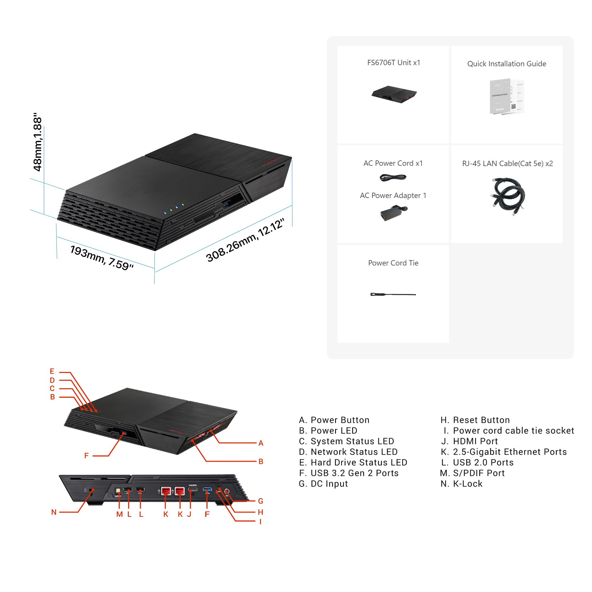 ASUSTOR FLASHSTOR 6 - NAS 6 baies M.2 - Intel Celeron N5105 Quad-Core 2.0 GHz - 4Go - 2.5 GbE - USB - Garantie 3 ans