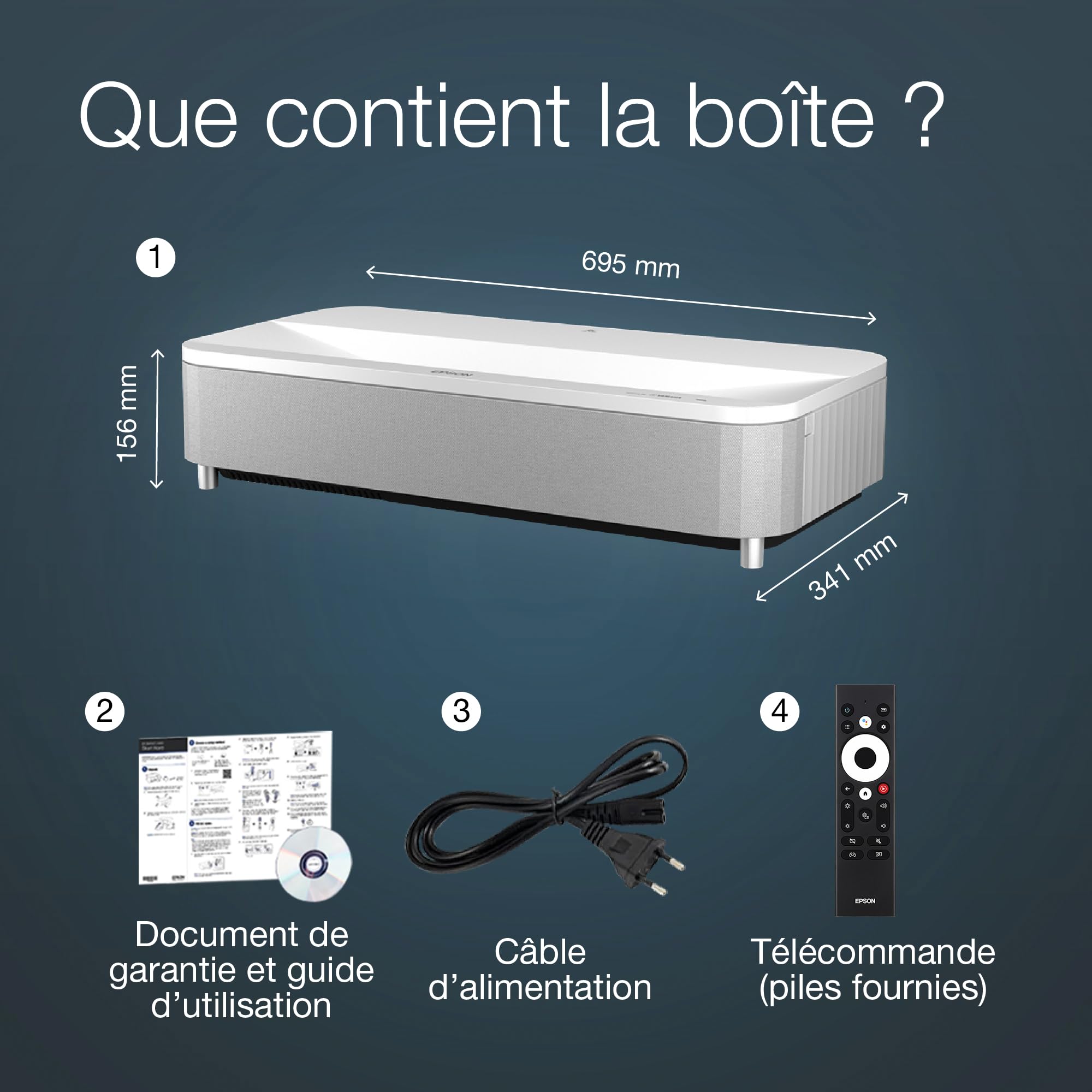 EPSON EH-LS800W Projecteur Laser UST-4K PRO-UHD Home Cinema- 16: 9- 4000 lumens-2 500.000: 1- 3x HDMI - Android TV™ Bluetooth- Blanc