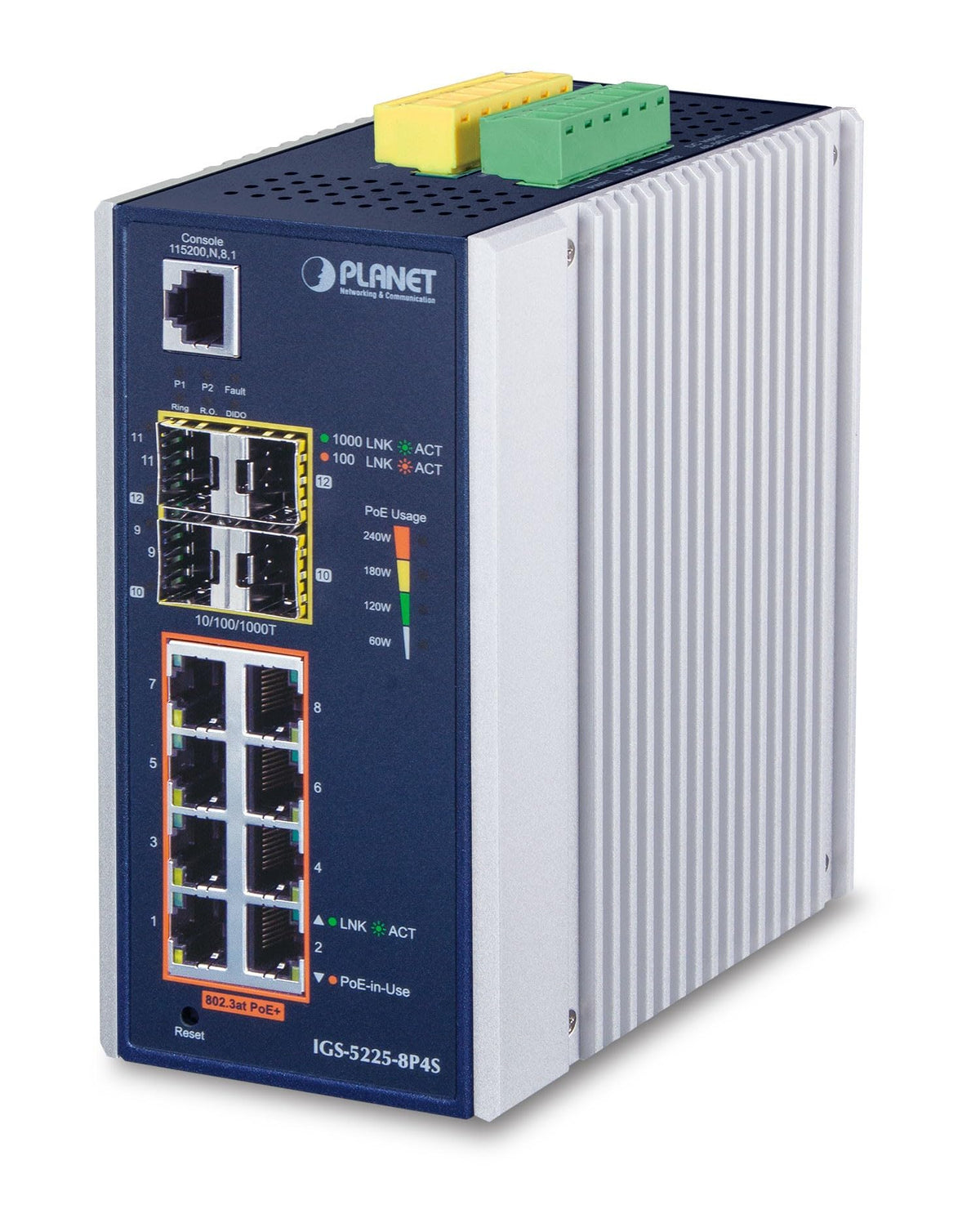 PLANET IGS-5225-8P4S commutateur réseau Géré L2+ Gigabit Ethernet (10/100/1000) Connexion Ethernet, supportant l'alimentation via ce port (PoE) Bleu, Argent