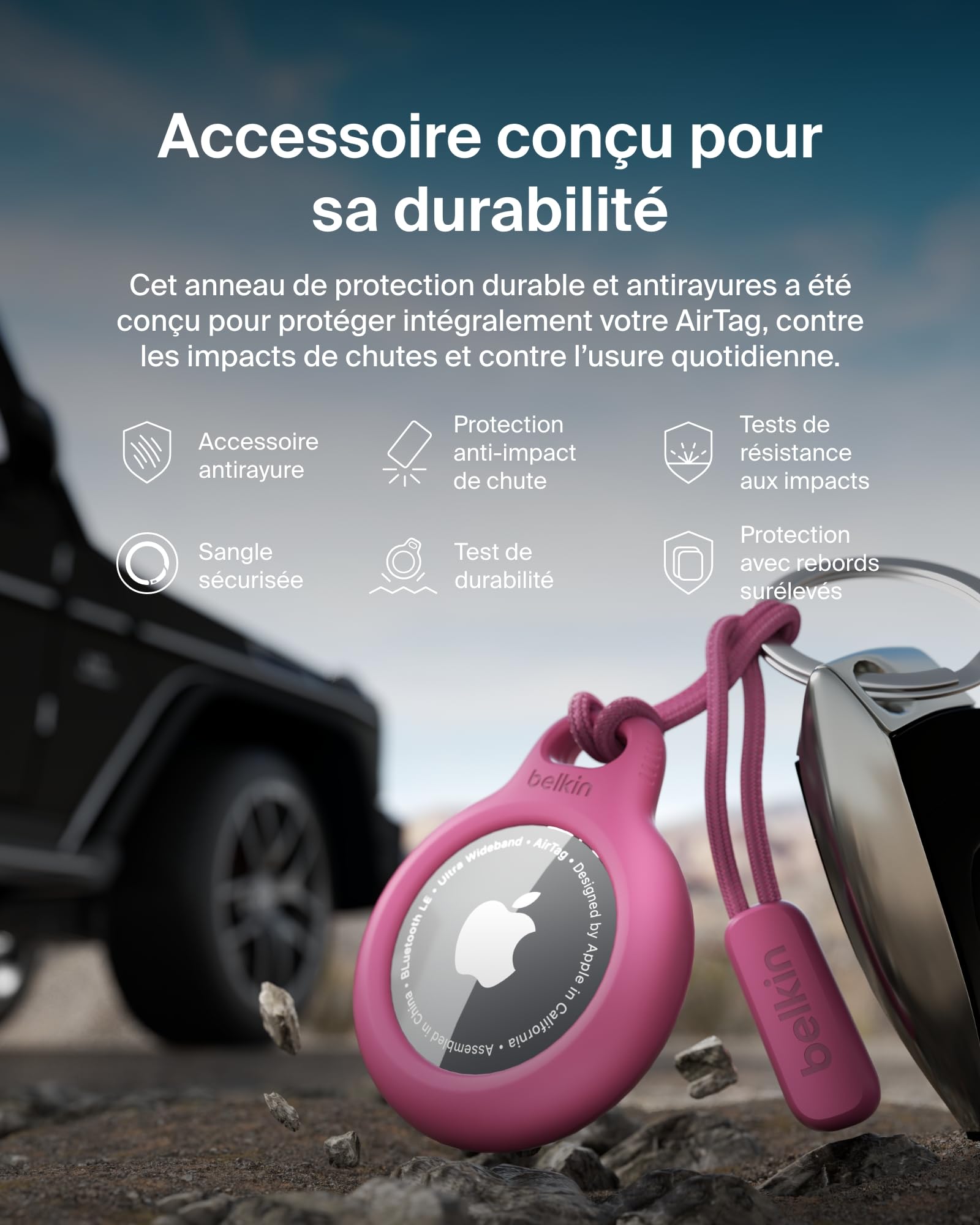 BELKIN Airtag Protection avec Cordon Rose