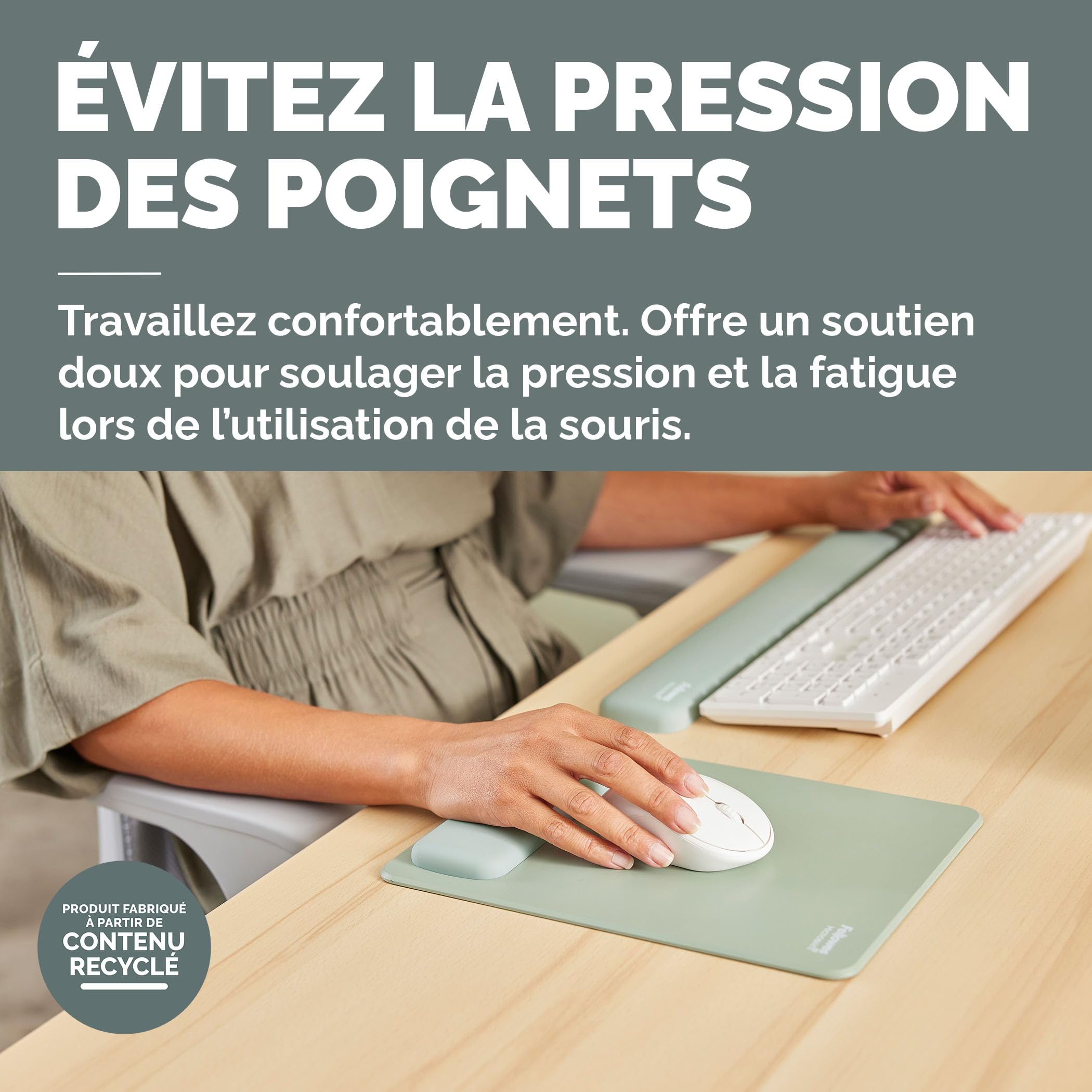 FELLOWES Tapis souris repose-poignets XL Breyta Sauge