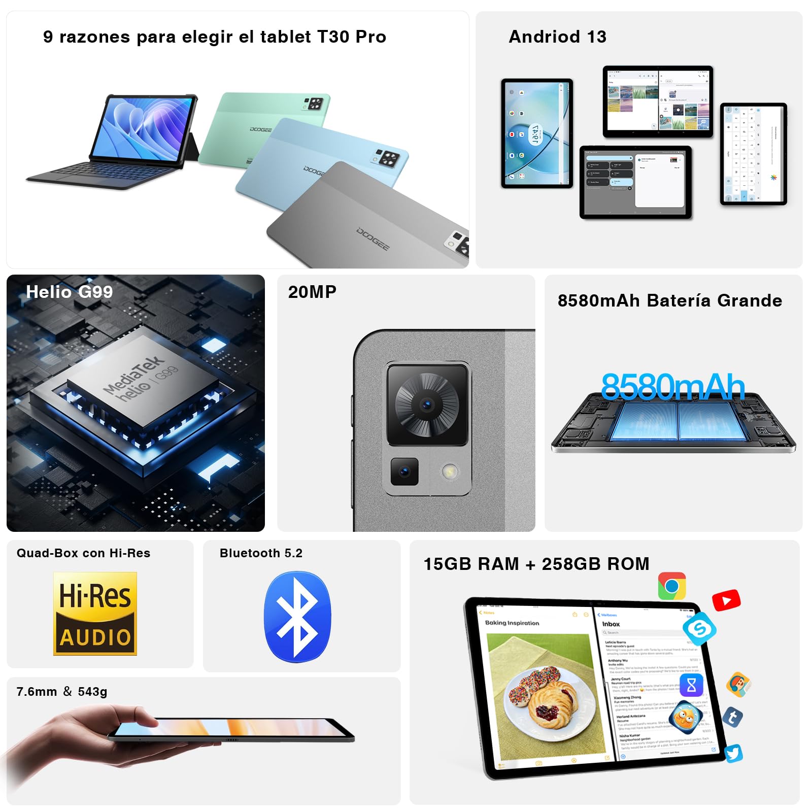 Doogee T30 Pro (Tablette 4G - 11'', 256 Go, 8 Go RAM) Gris