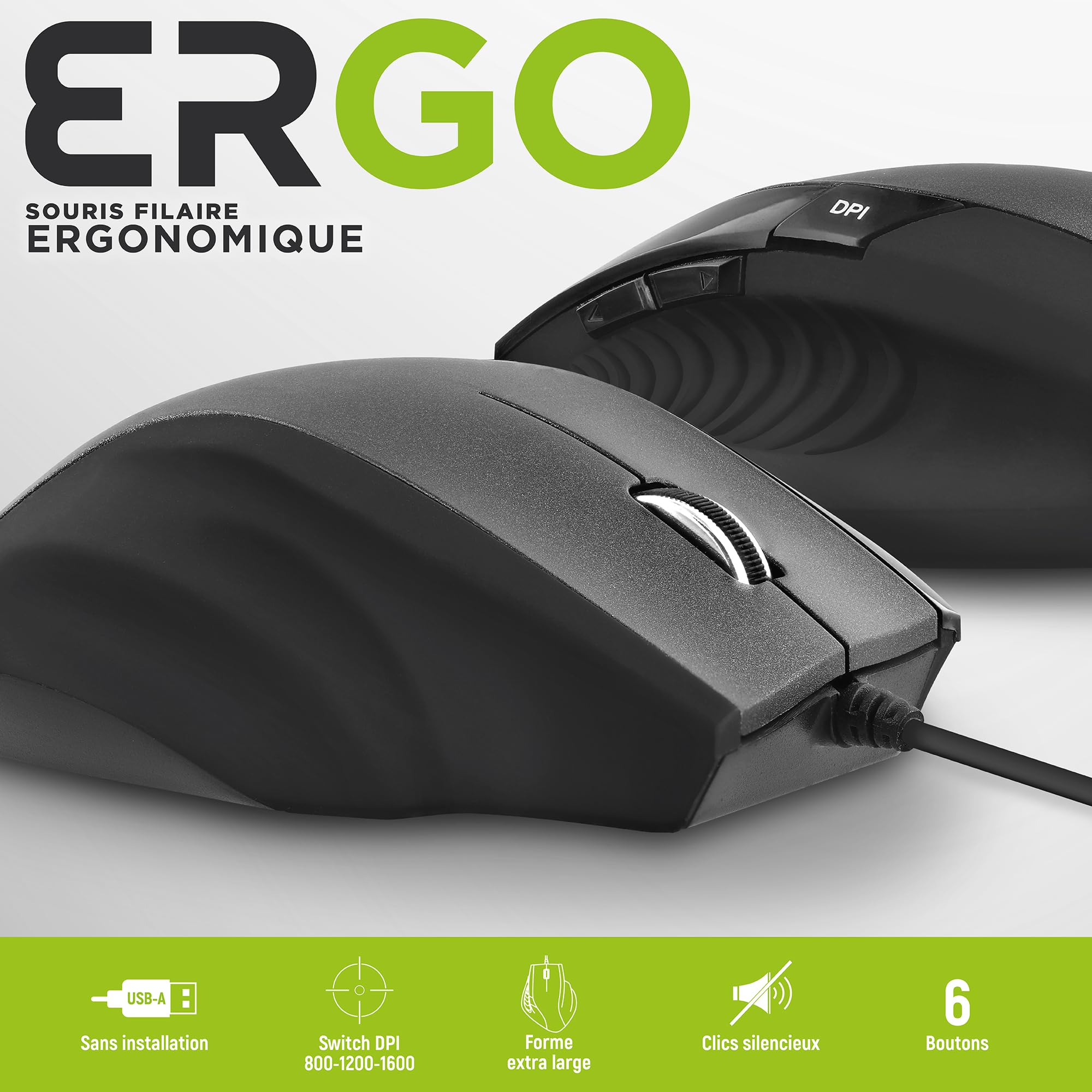 TNB ERGO Line Wired Ergonomic Mouse Black Optimized Design For Comfortable Use
