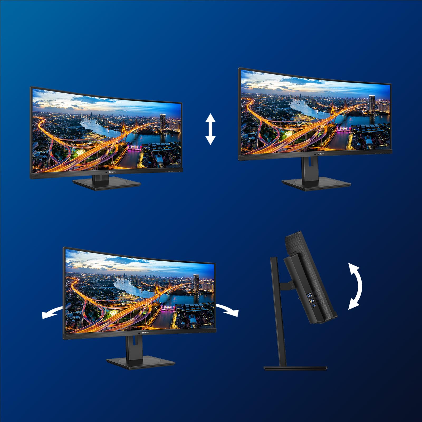 PHILIPS 346B1C 34inch USB-C DOCKING DISPLAY 3440x1440 Curved VA 21:9 5ms GtG HAS USB-C/DP/HDMI RJ45 USB HUB Speakers VESA