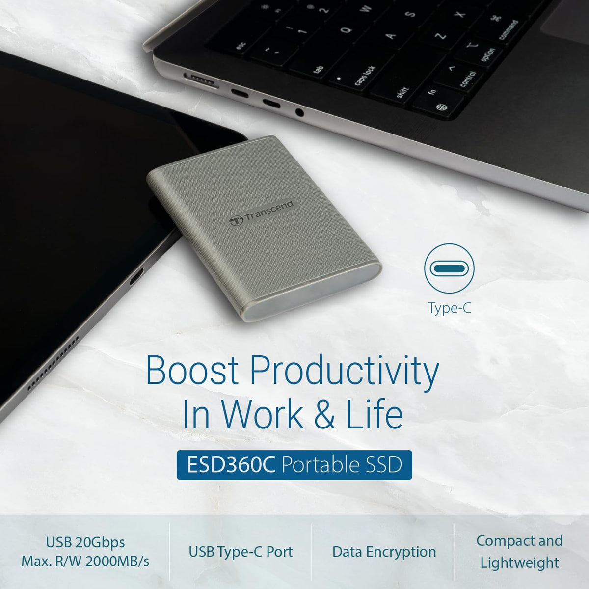 TRANSCEND ESD360C 1To External SSD USB 20Gbps Type C