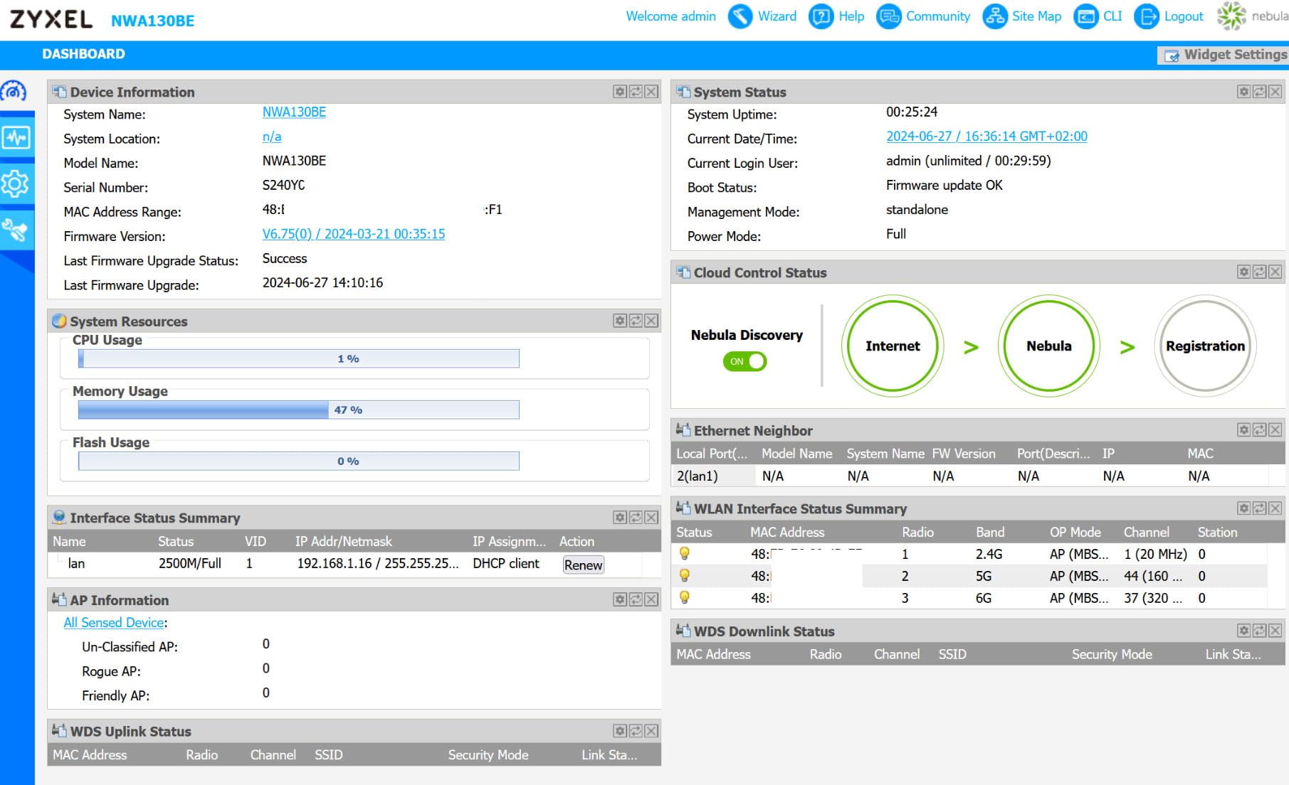 Zyxel NWA210BE 802.11be Wifi/NebulaFle