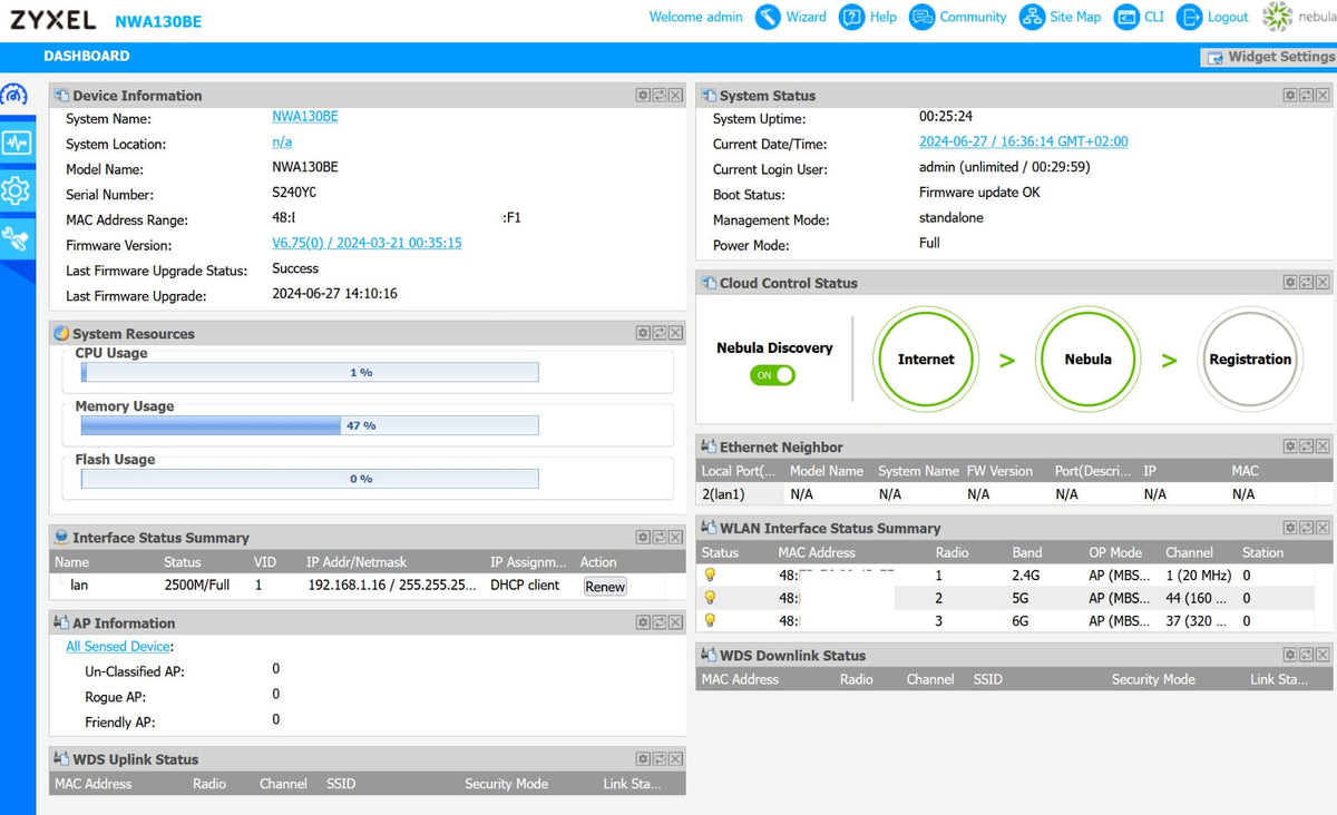 Zyxel NWA110BE 802.11be Wifi/NebulaFle