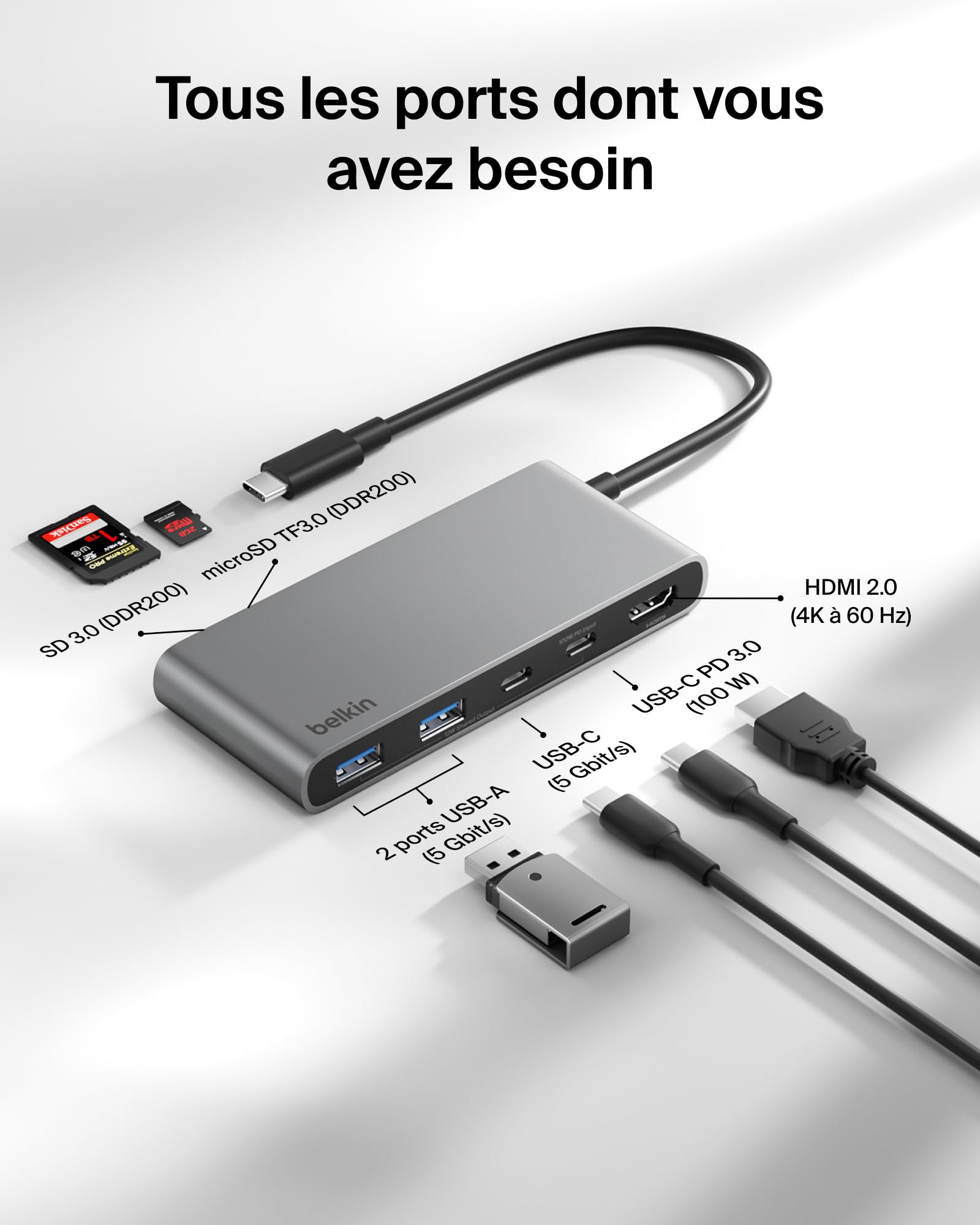 BELKIN Connect 7-in-1 USB-C Hub with Dual USB-C Ports - Silver