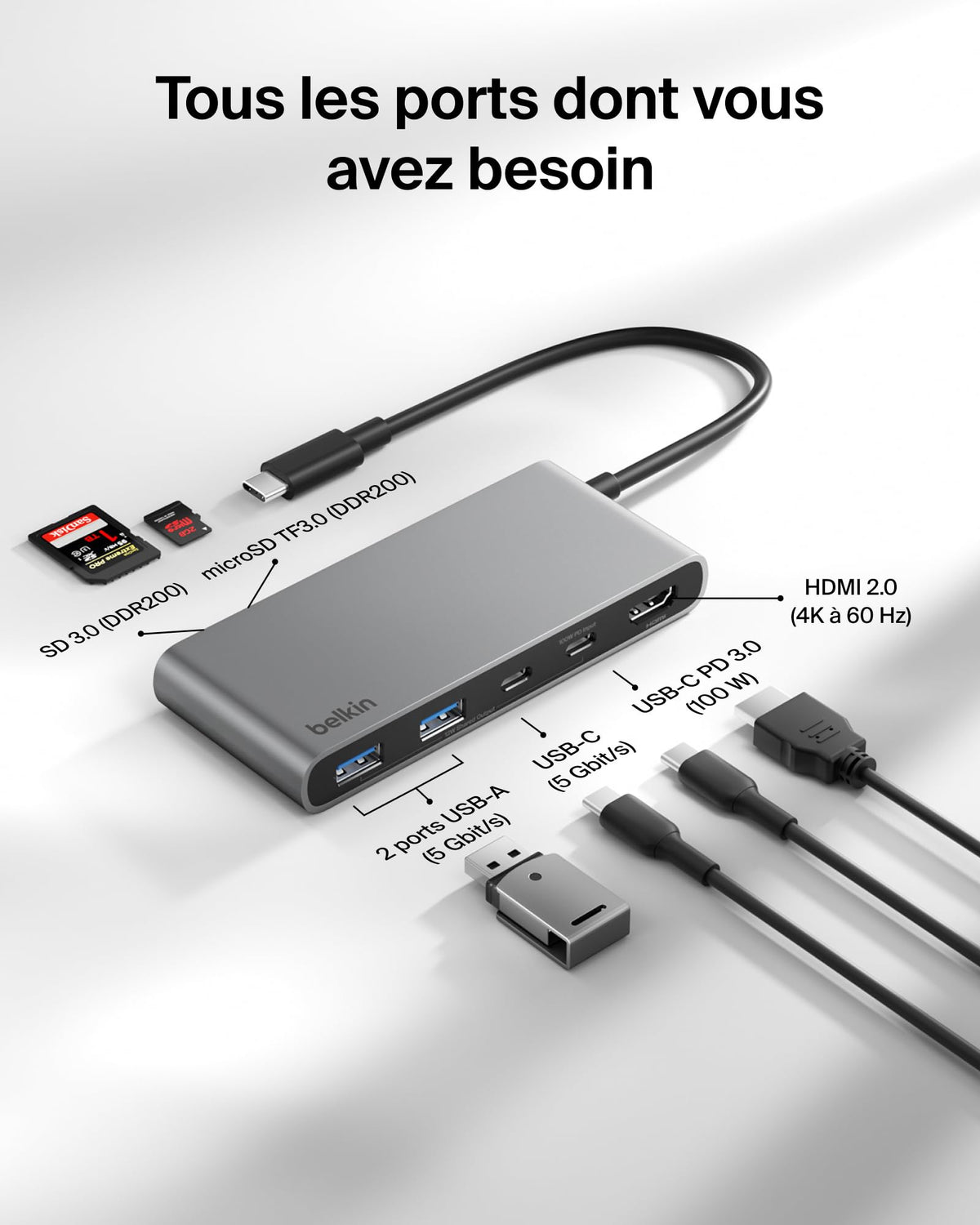 BELKIN Connect 7-in-1 USB-C Hub with Dual USB-C Ports - Silver