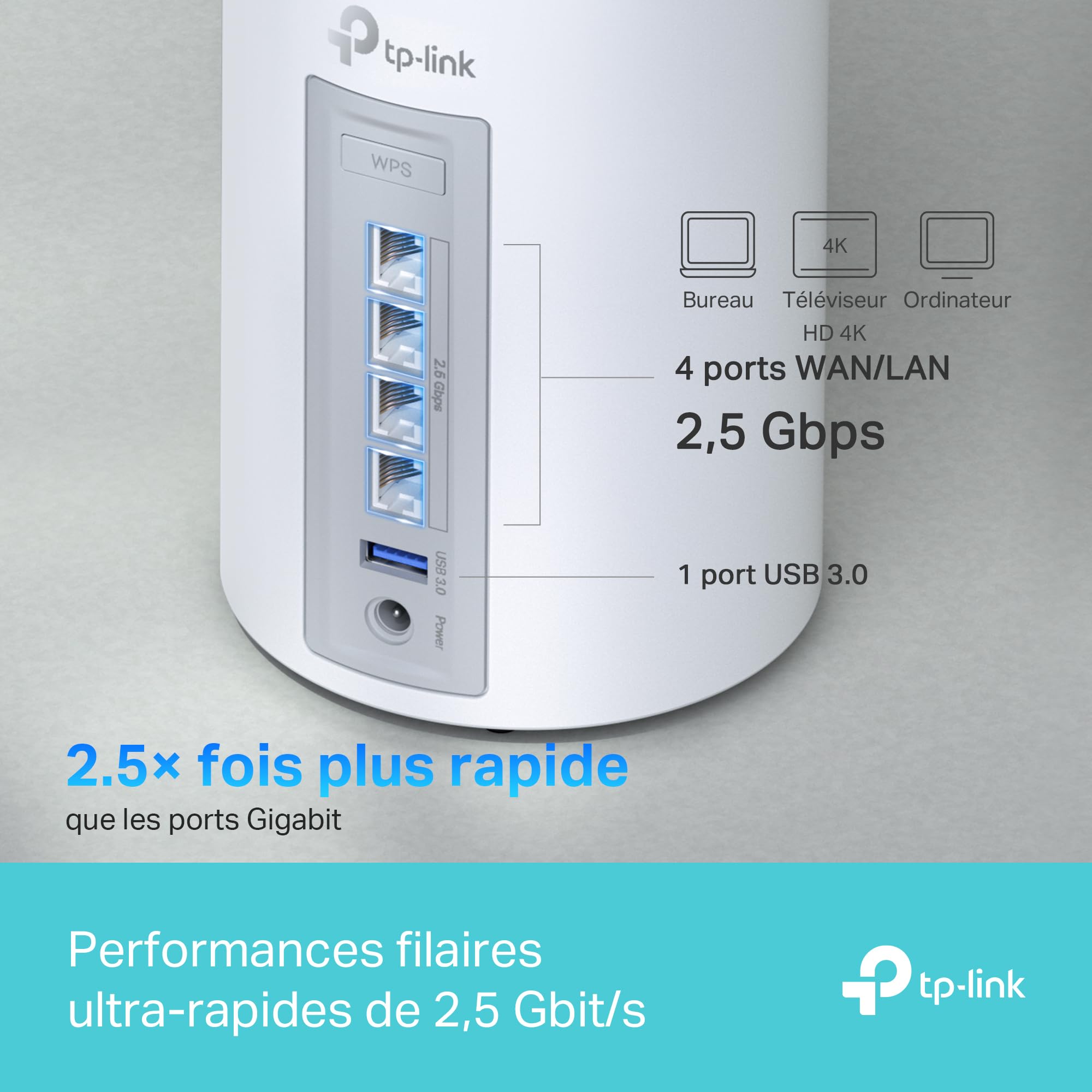 TP-LINK BE9300 Whole Home Mesh Wi-Fi 7 System Tri-Band 574Mbps at 2.4GHz + 2880Mbps at 5GHz + 5760Mbps at 6GHz Internal Antenna