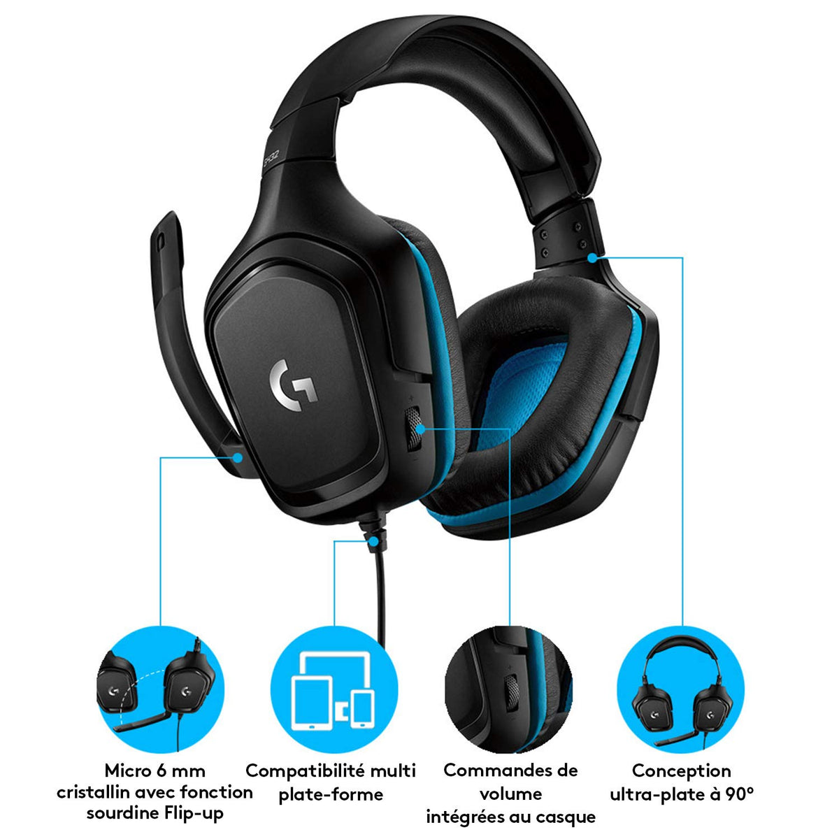 LOGITECH Gaming Headset G432 Headset 7.1 channel full size wired USB 3.5 mm jack black