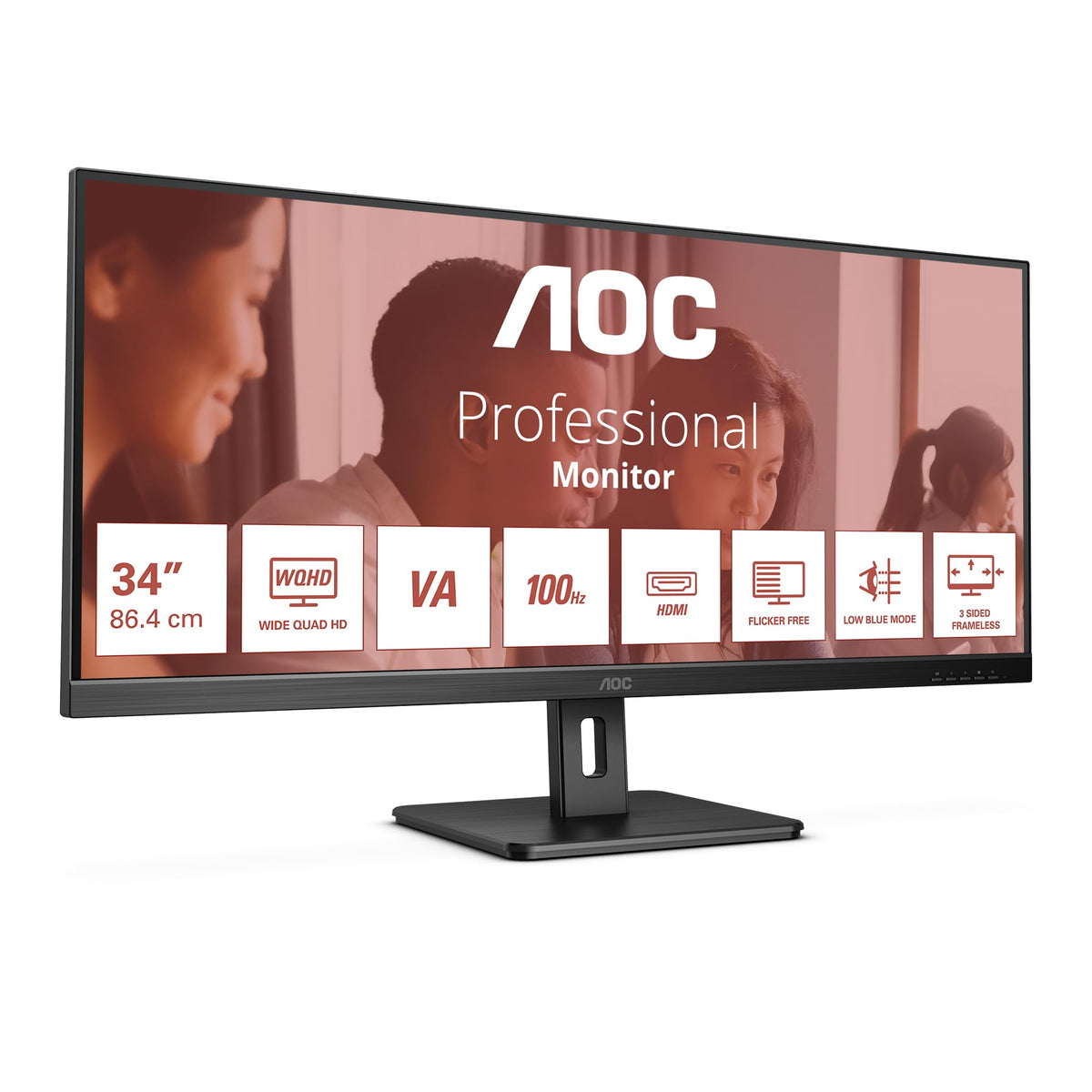 AOC U34E2M Écran LED - 34p - 3440 x 1440 WQHD 100 Hz - VA - 300 cd/m² - 4000:1 - 4 ms - 2xHDMI, DisplayPort - noir