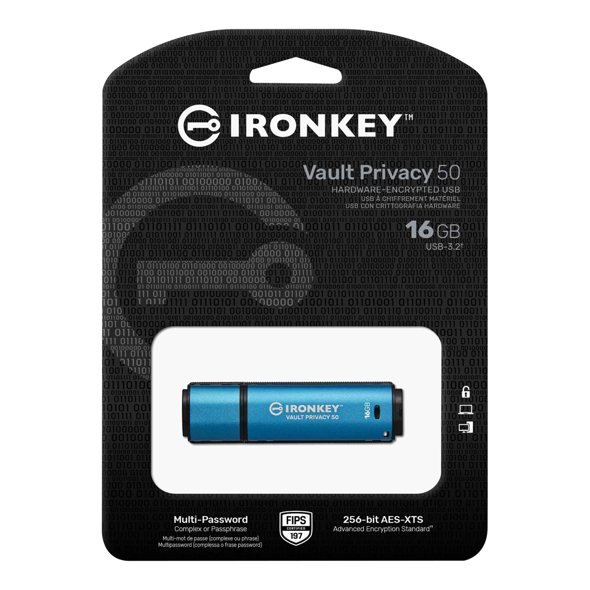 KINGSTON 16Go IronKey Vault Privacy 50 USB AES-256 Encrypted FIPS 197