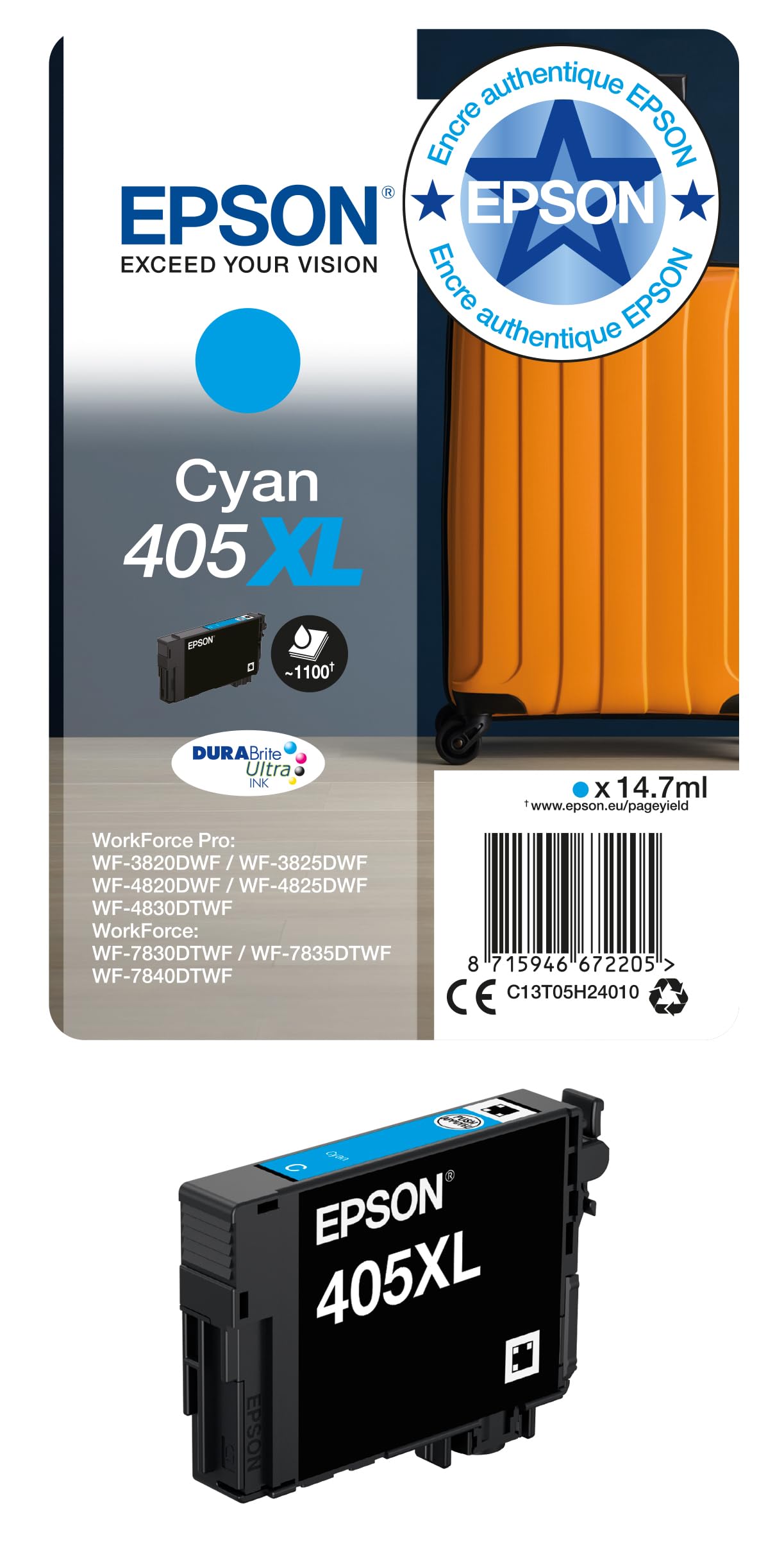 EPSON 6LB Singlepack Cyan 405XL DURABrite Ultra Ink