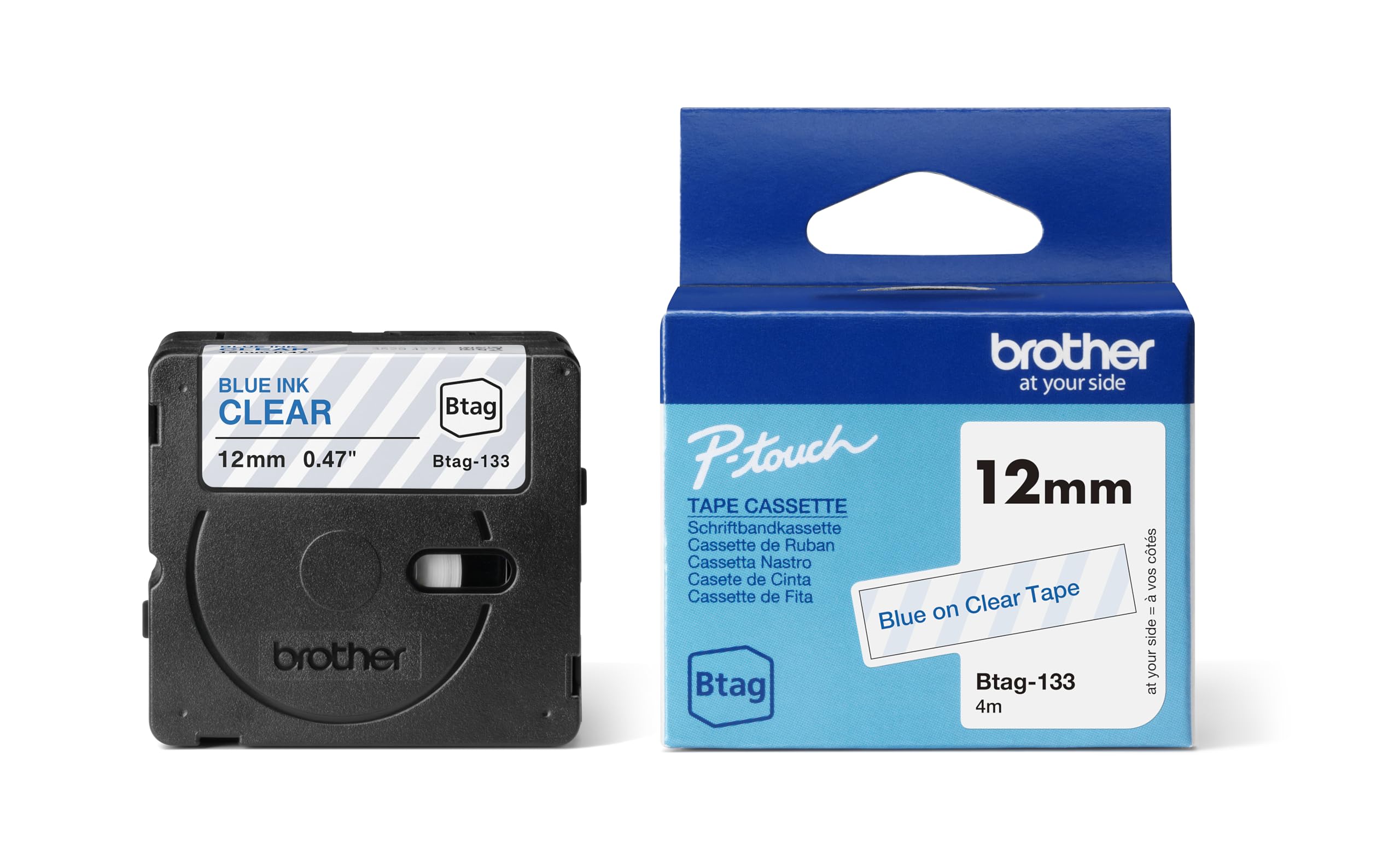 BROTHER 12MM Blue on Transparent BTAG133 Tape