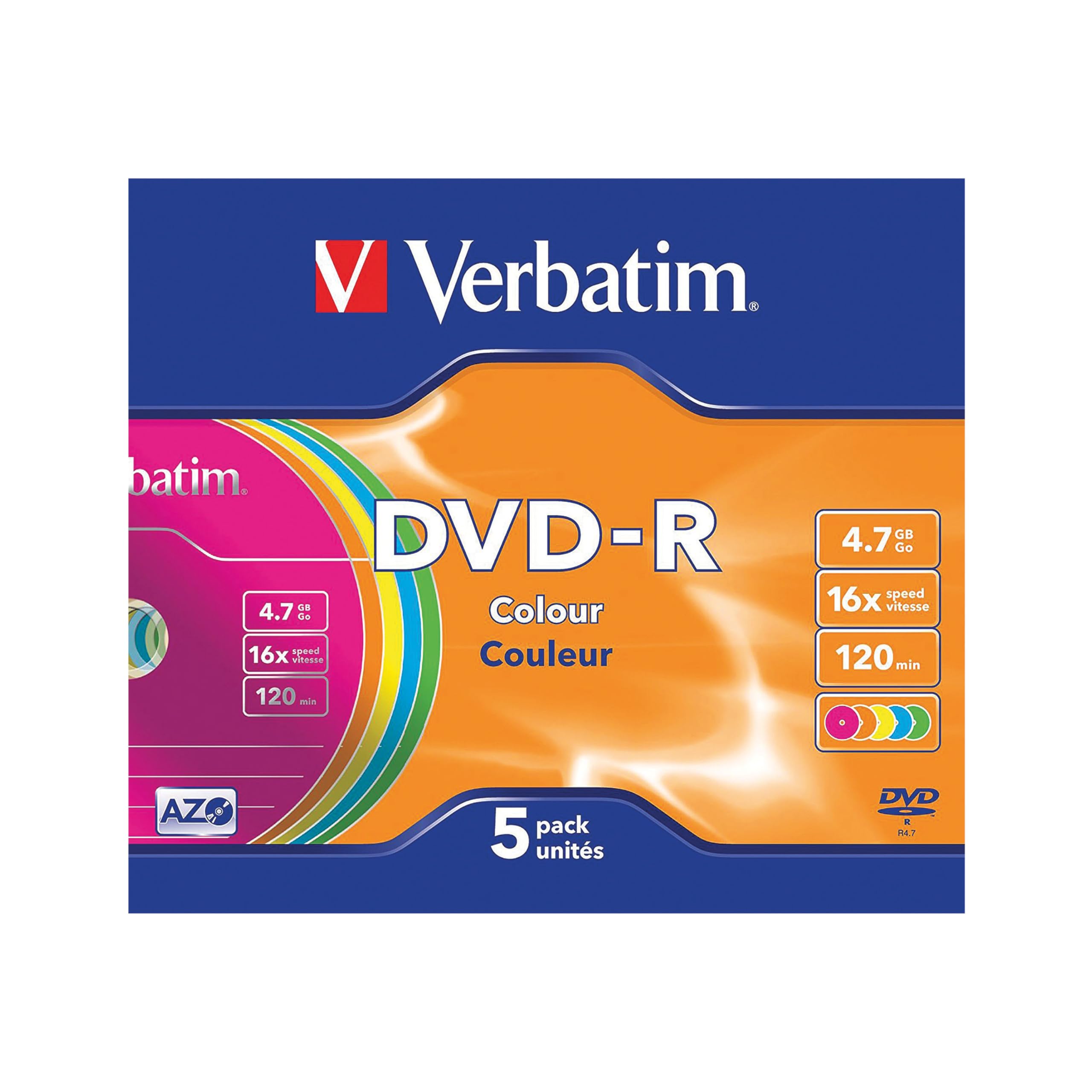 DVD-R/4.7GB 16xspd Colour 5pk SlimCase