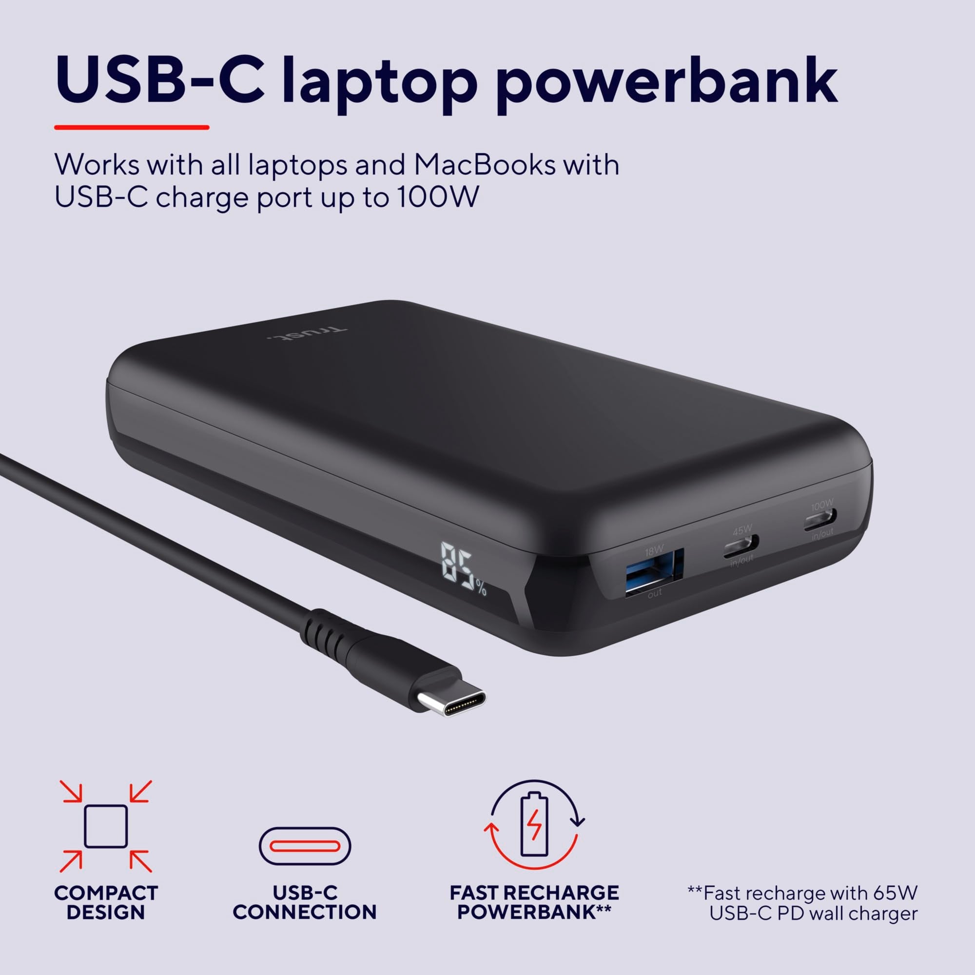 TRUST Powerbank LARO 100W USB-C pour ordinateur portable