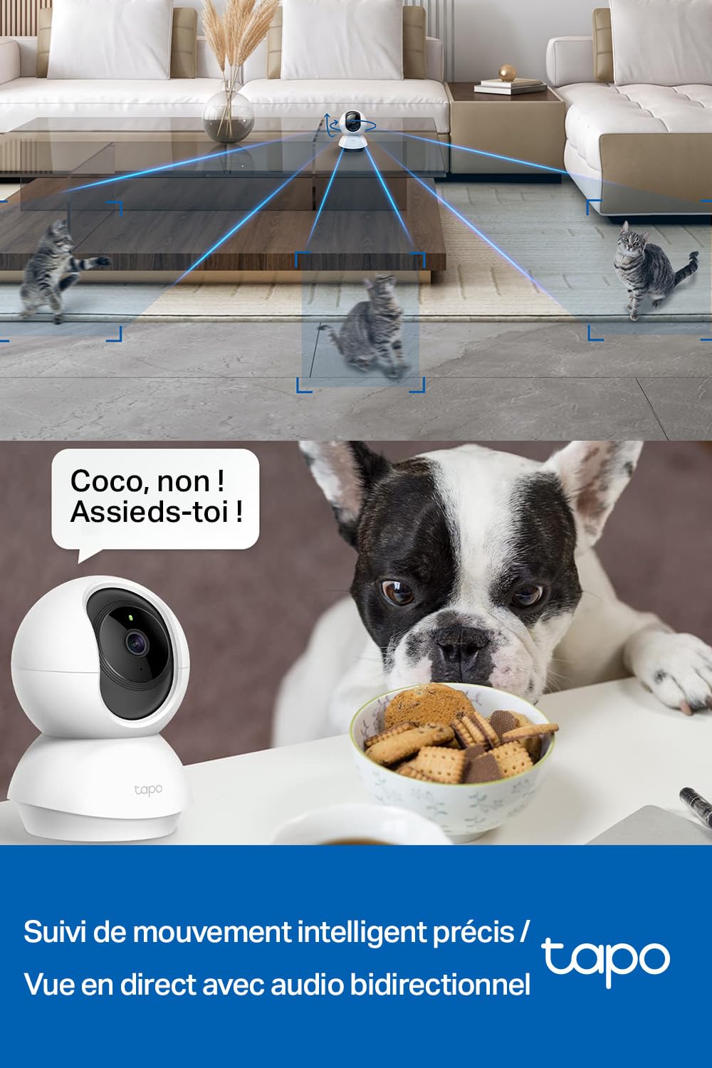 TP-LINK Pan/Tilt Home Security WiFi Camera Day/Night view 1080p FHD Micro SD card storage Up to 128Go H.264 Video 360/114 view angle