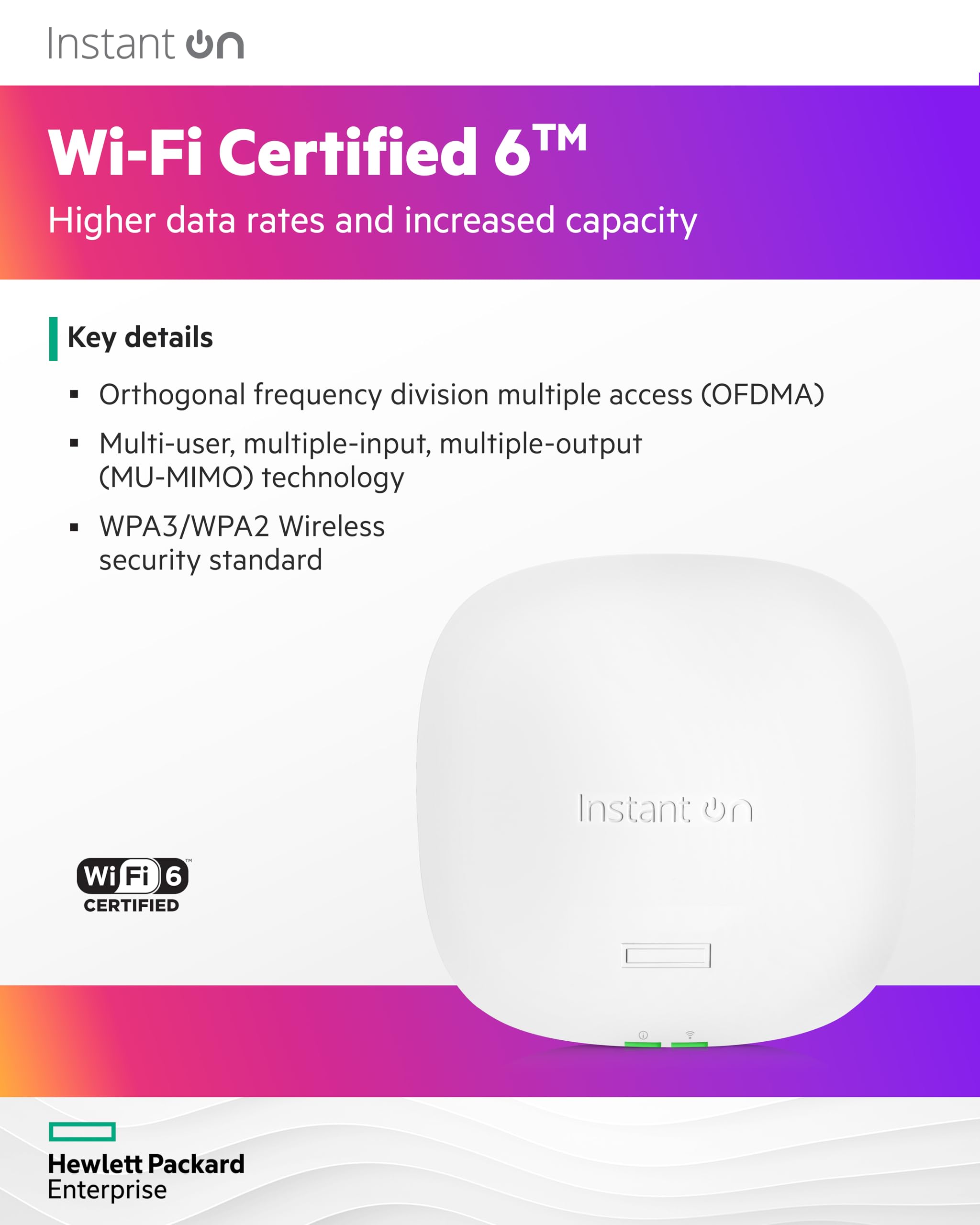 HPE Networking Instant On AP25 (RW) Borne daccès sans fil Wi Fi 6 Bluetooth 2.4 GHz 5 GHz géré par le Cloud BTO plafond/mur