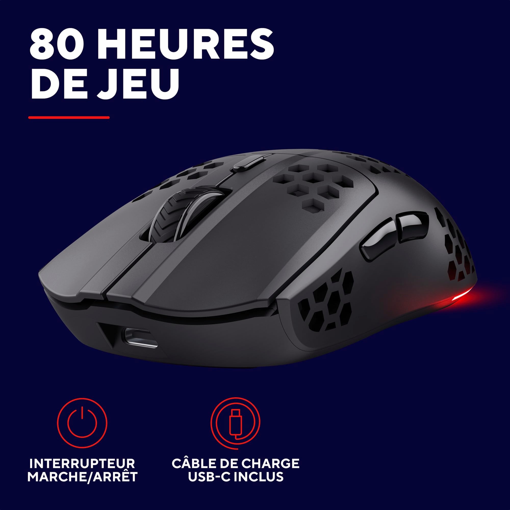 TRUST Souris gaming sans fil HELOX ultra légére - Noire