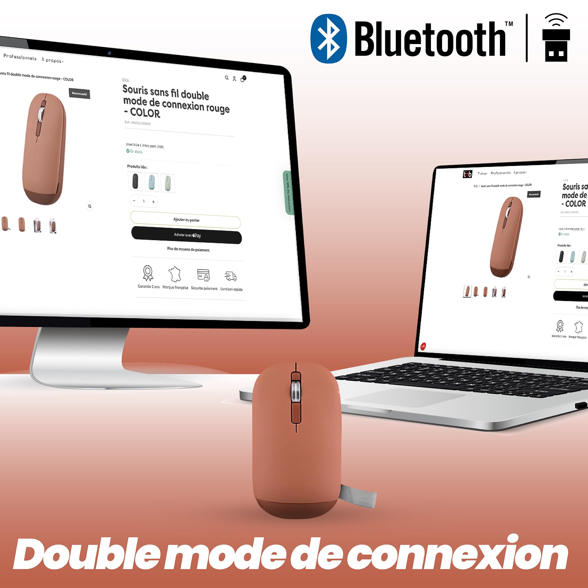 TNB COLOR - Souris sans fil double mode de connexion - rouge