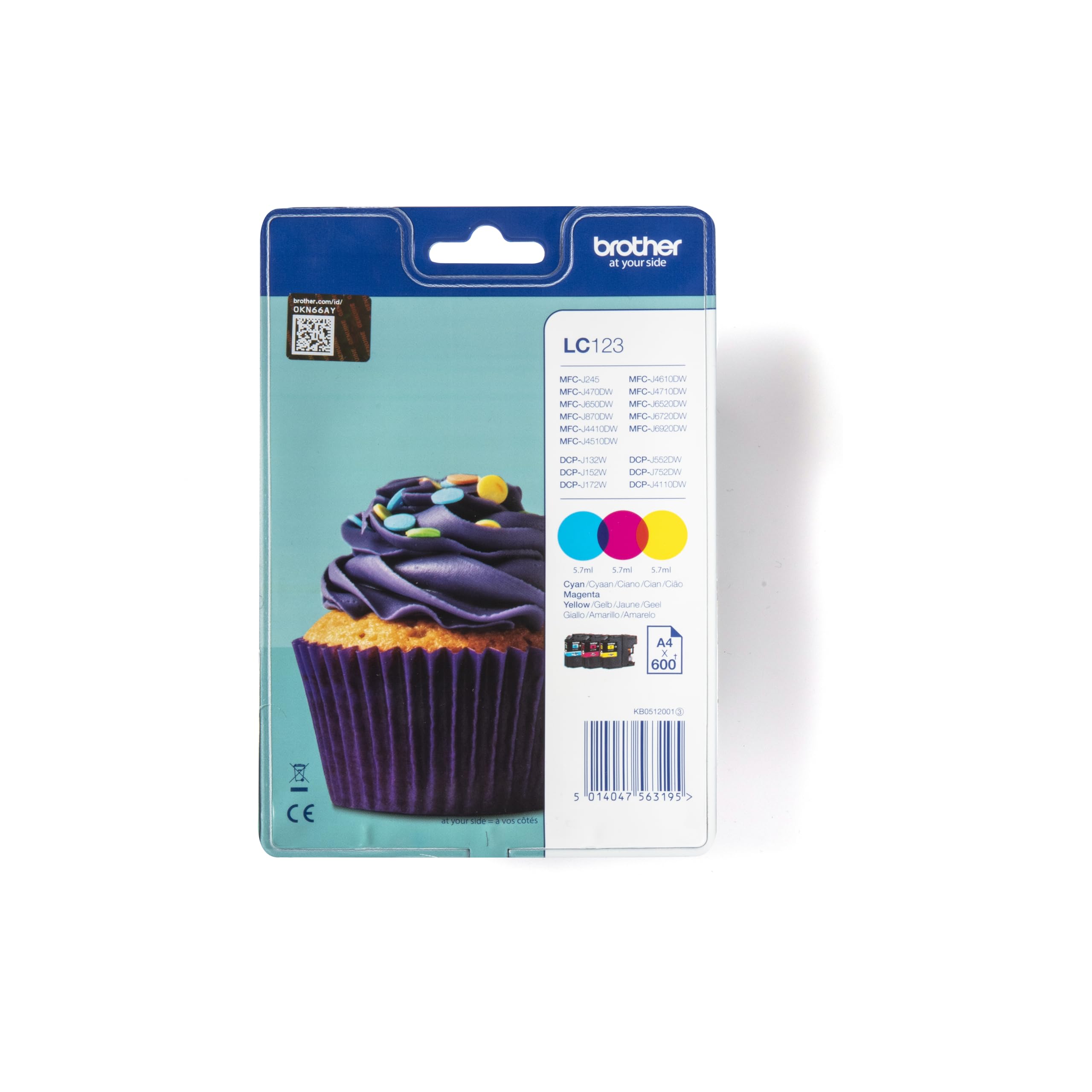BROTHER LC-123 cartouche dencre cyan, magenta et jaune capacité standard 1-pack blister sans alarme