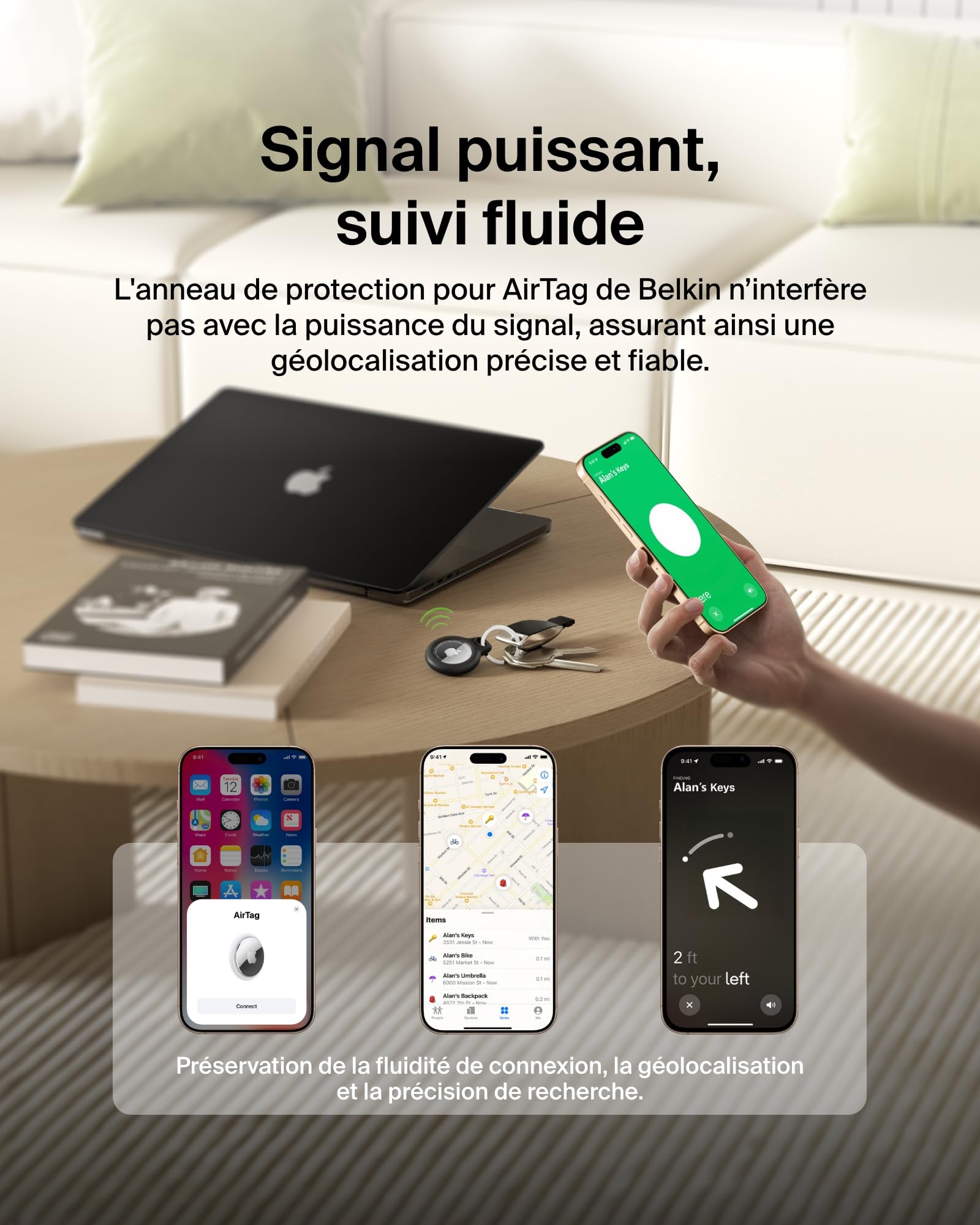 BELKIN Airtag Protection avec porte-clés Noir