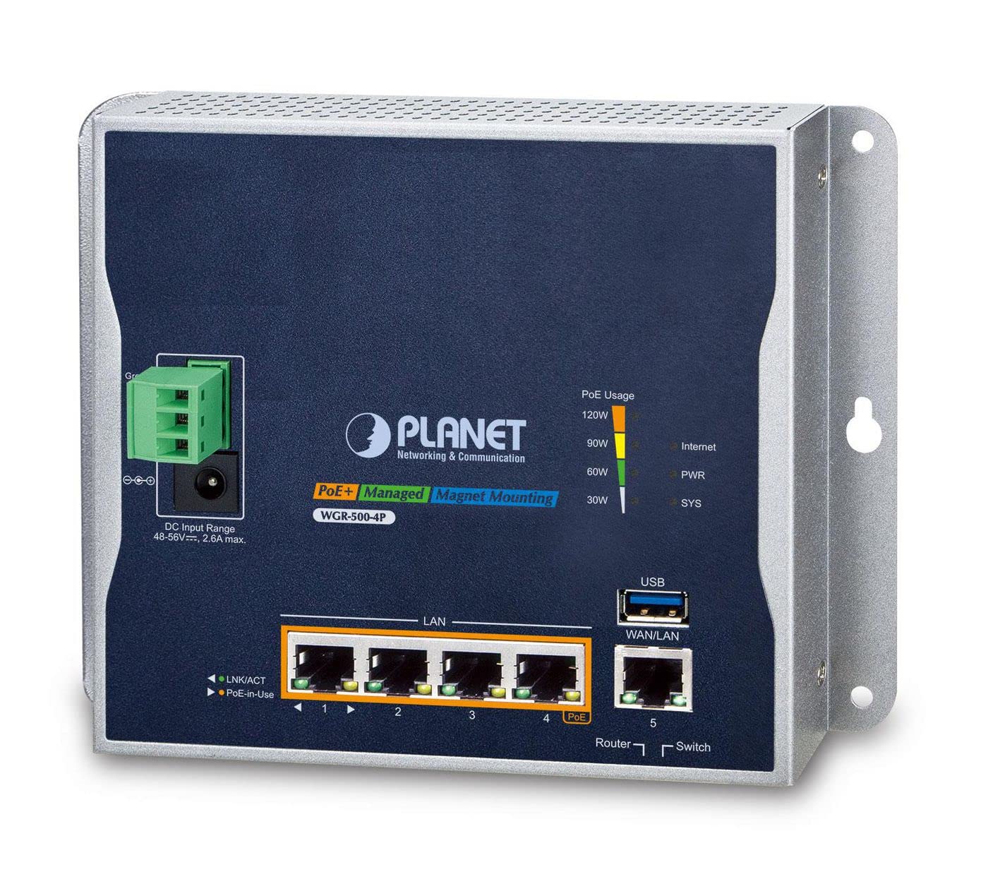 PLANET WGR-500-4P Routeur 4P Gigabit PoE+ Industriel plat