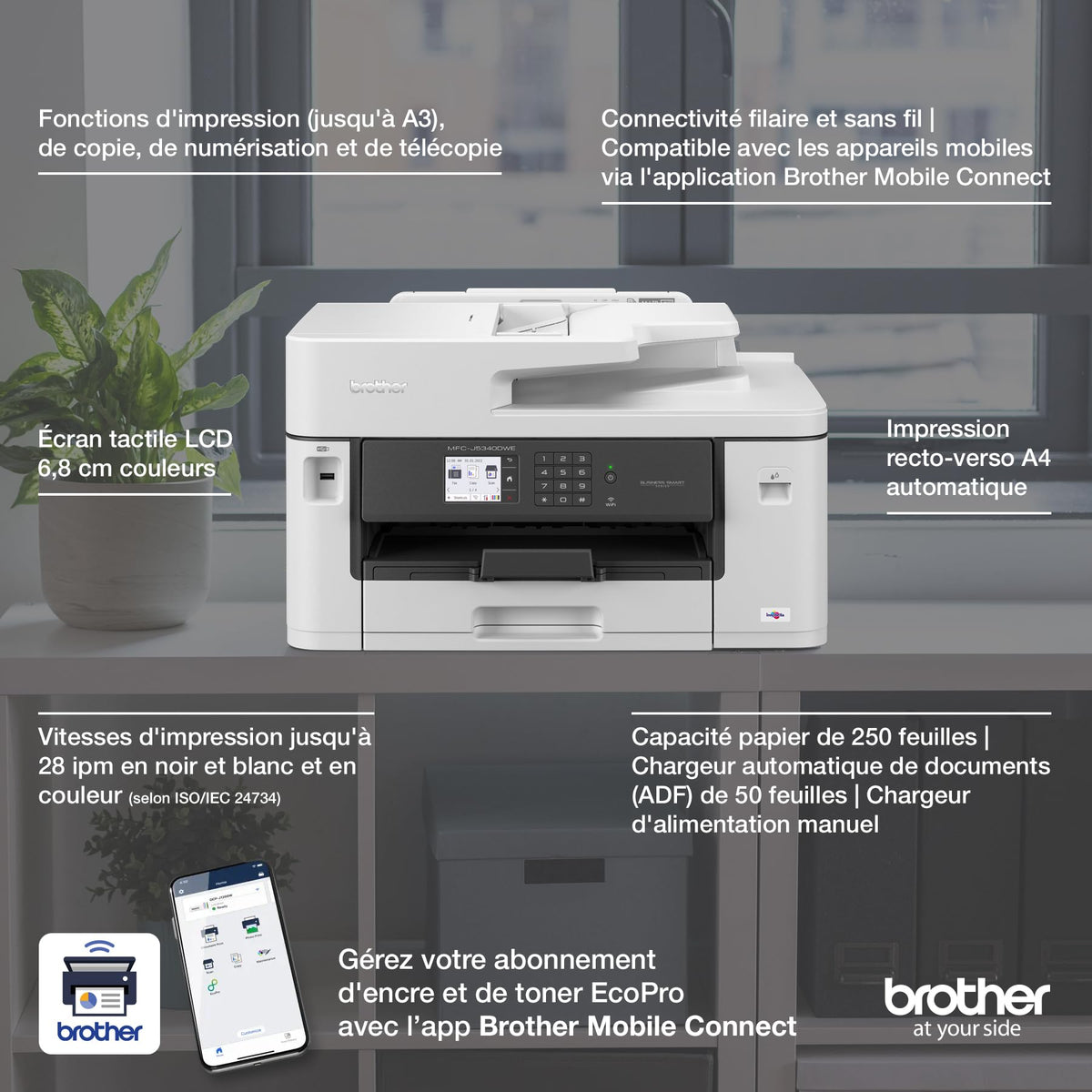 BROTHER MFCJ5340DWE A3 ECOPRO Inkjet Multifunction Printer 4in1 28/21ppm 1200x4800dpi