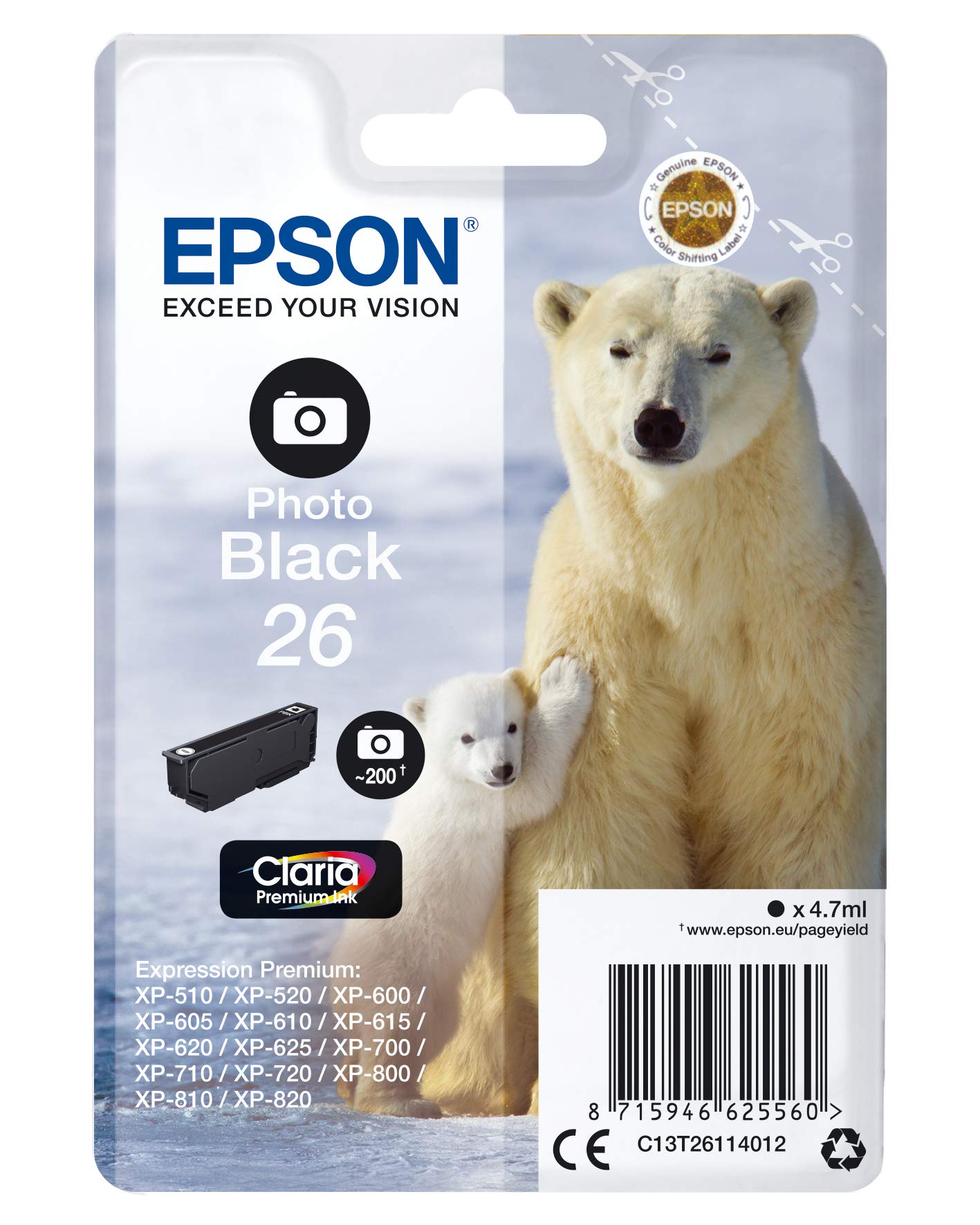 EPSON 5LB 26 ink cartridge photo black standard capacity 4.7ml 200 photos 1-pack RF-AM blister w/s
