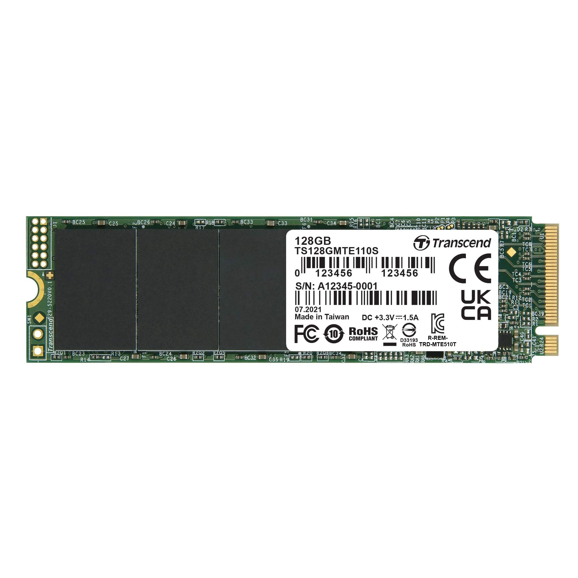 TRANSCEND 128Go M.2 2280PCIe Gen3x4 puce 3D TLC sans DRAM