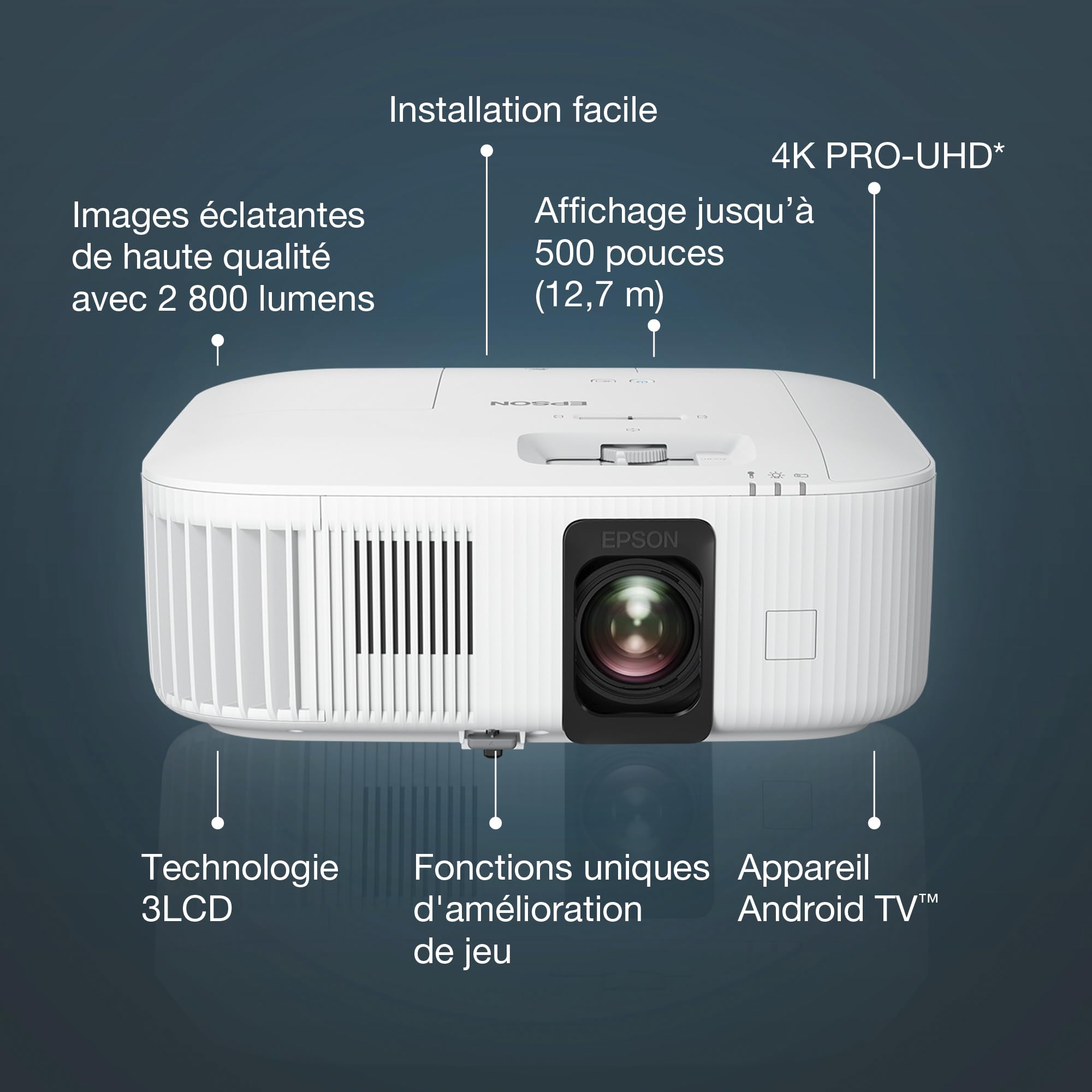 EPSON EH-TW6250 Projecteur 4K PRO-UHD Home Cinema -16: 9-  2800 lumens - 35 000 :1- HDMI- LAN - HDR10- Android TV™ - Garantie 2 ans