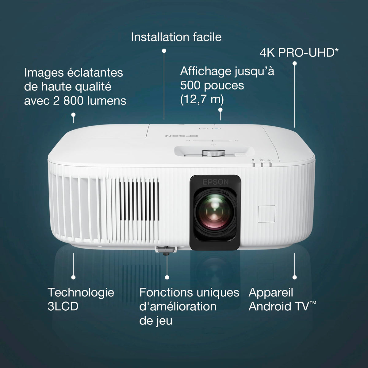 EPSON EH-TW6250 Projecteur 4K PRO-UHD Home Cinema -16: 9-  2800 lumens - 35 000 :1- HDMI- LAN - HDR10- Android TV™ - Garantie 2 ans