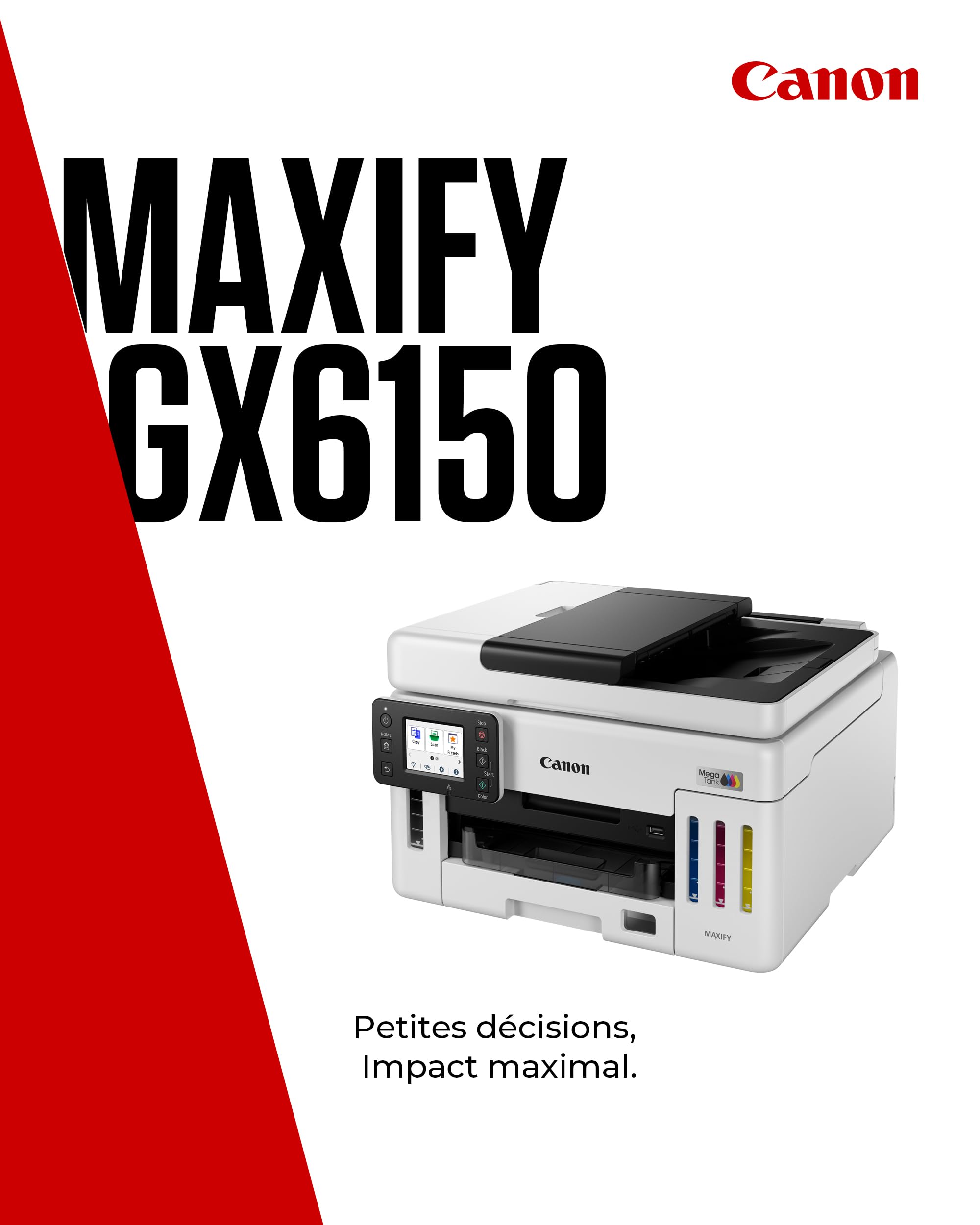 CANON MAXIFY GX6150 MegaTank MFP colour inkjet CISS Legal 216x356mm A4 24ipm Print 350sheets USB Wi-Fi LAN
