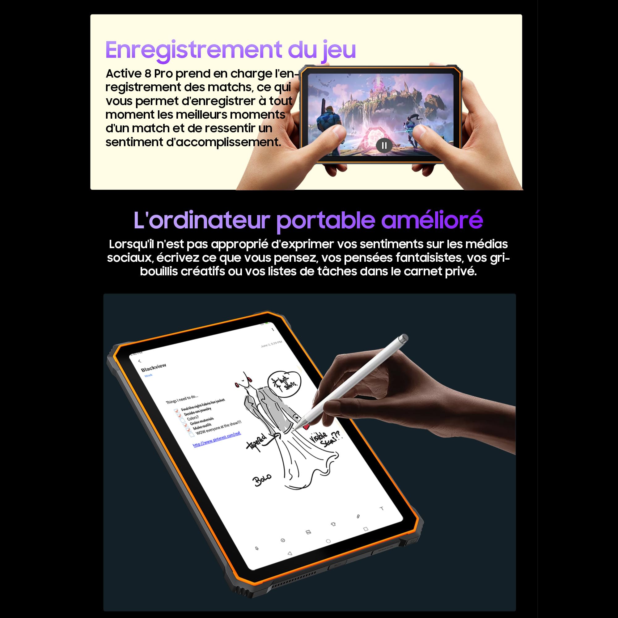 Blackview Active 8 Pro (Double Sim - Ecran 10.36'' - 4G/LTE - 256 Go, 8 Go RAM) Noir