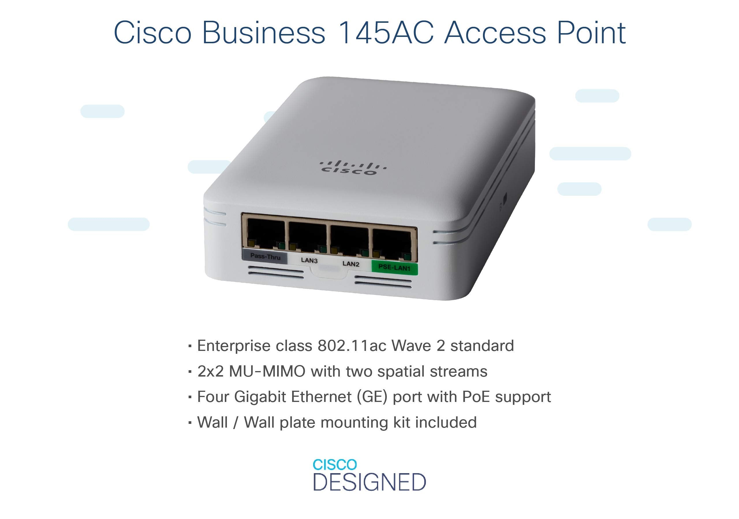 CISCO Business W145AC 802.11ac 2x2 Wave 2 Access Point Wall Plate