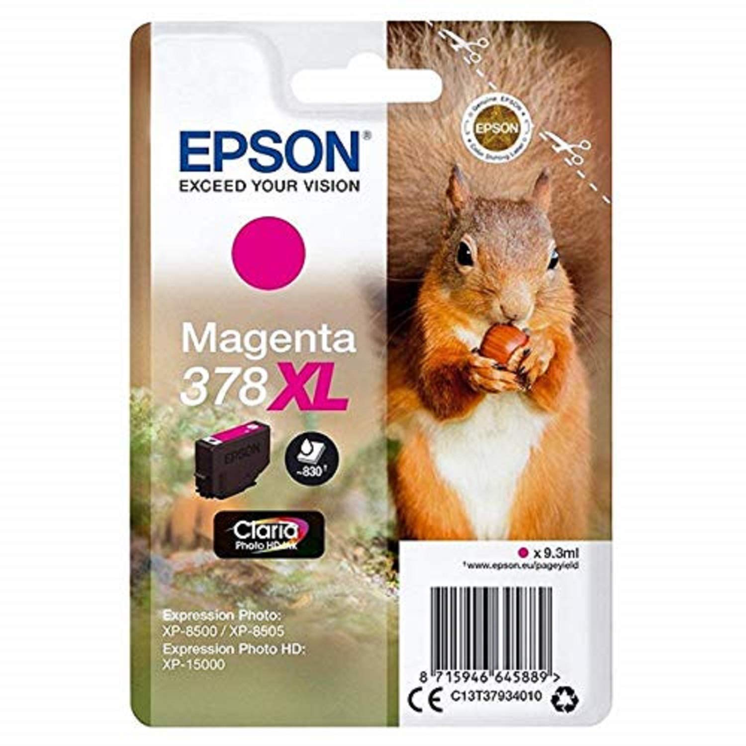 EPSON 4LB Singlepack Magenta 378XL Squirrel Clara Photo HD Ink