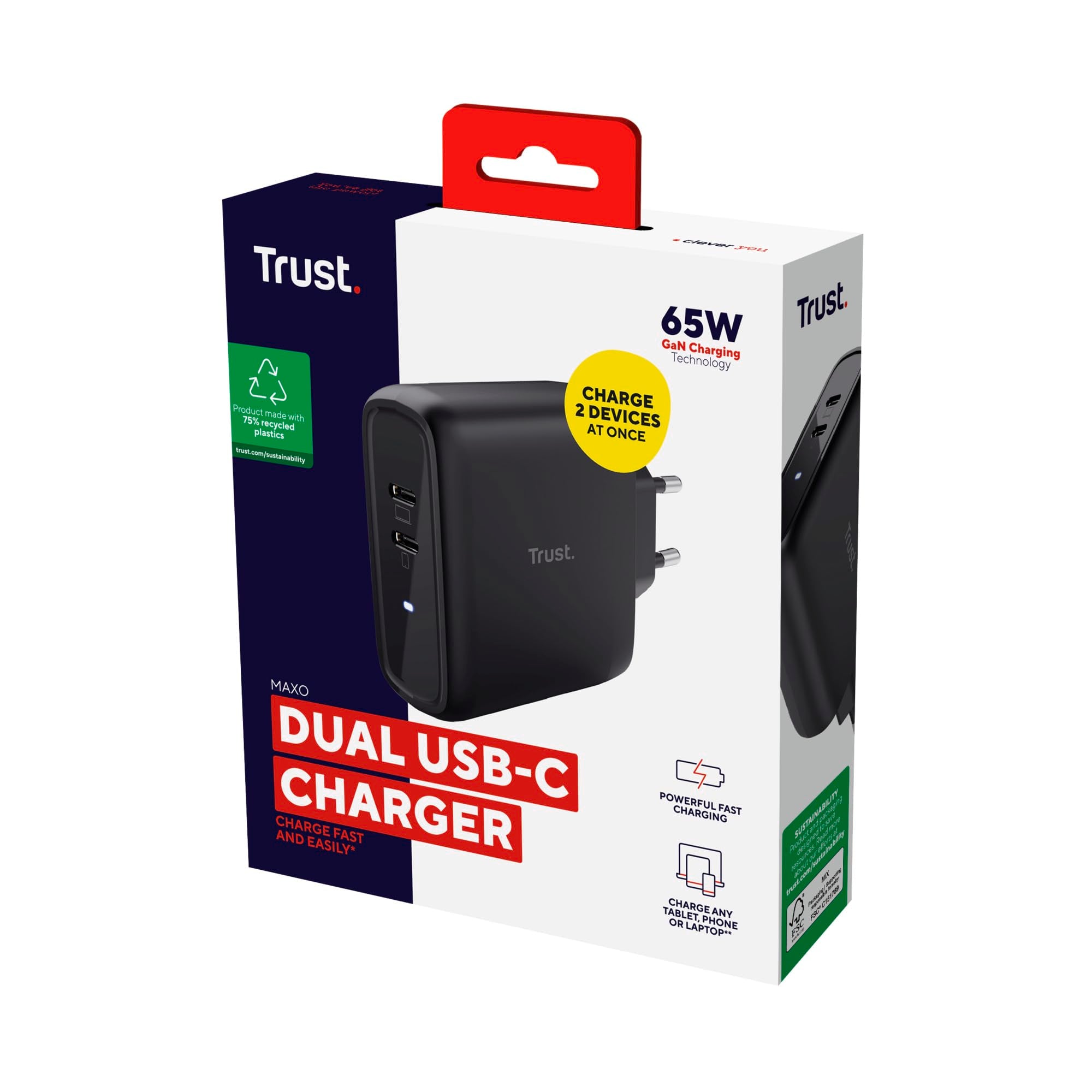TRUST MAXO 65W 2P USB-C Charger Black