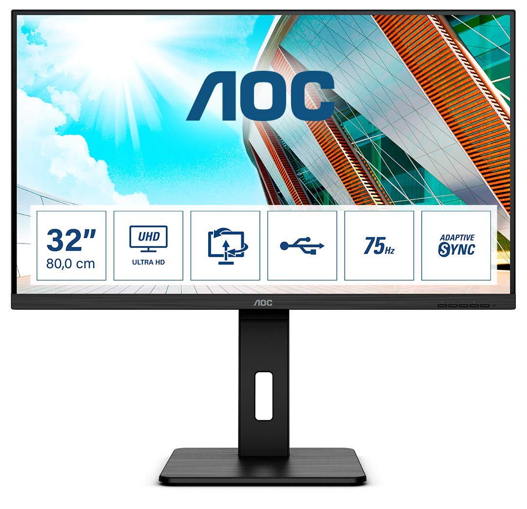 AOC U32P2 31.5p VA WLED UHD 3840x2160 16:9 3000:1 350cd/m2 178/178 75Hz 4ms 2xHDMI 2.0 3Wx2 100x100 Black
