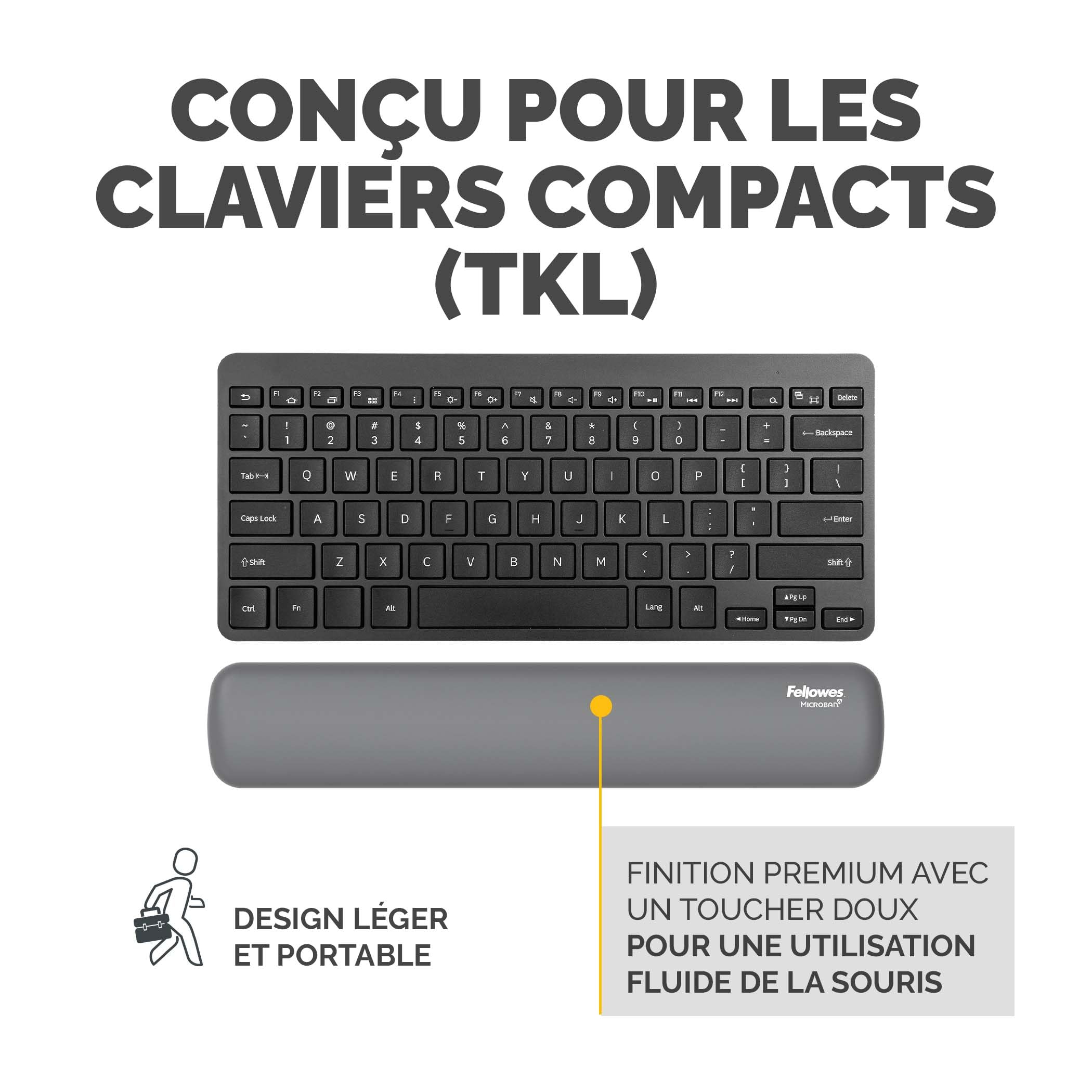 FELLOWES Repose-poignets clavier compact Breyta Gris