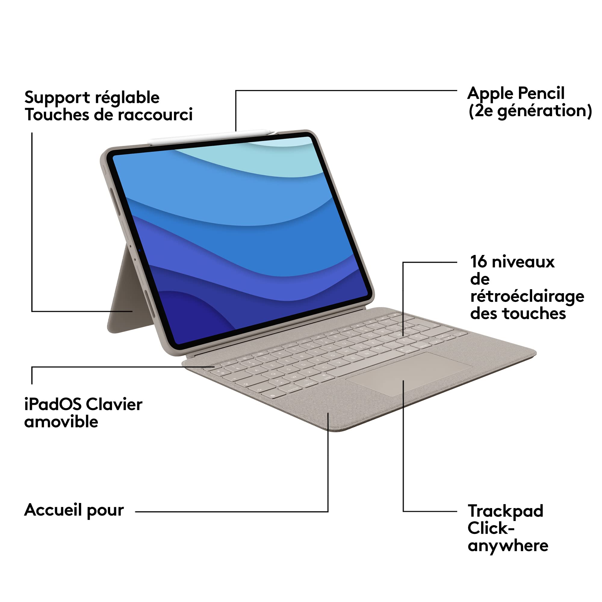 LOGITECH Combo Touch for iPad Pro 12.9p 5th generation Sand Central (FR)